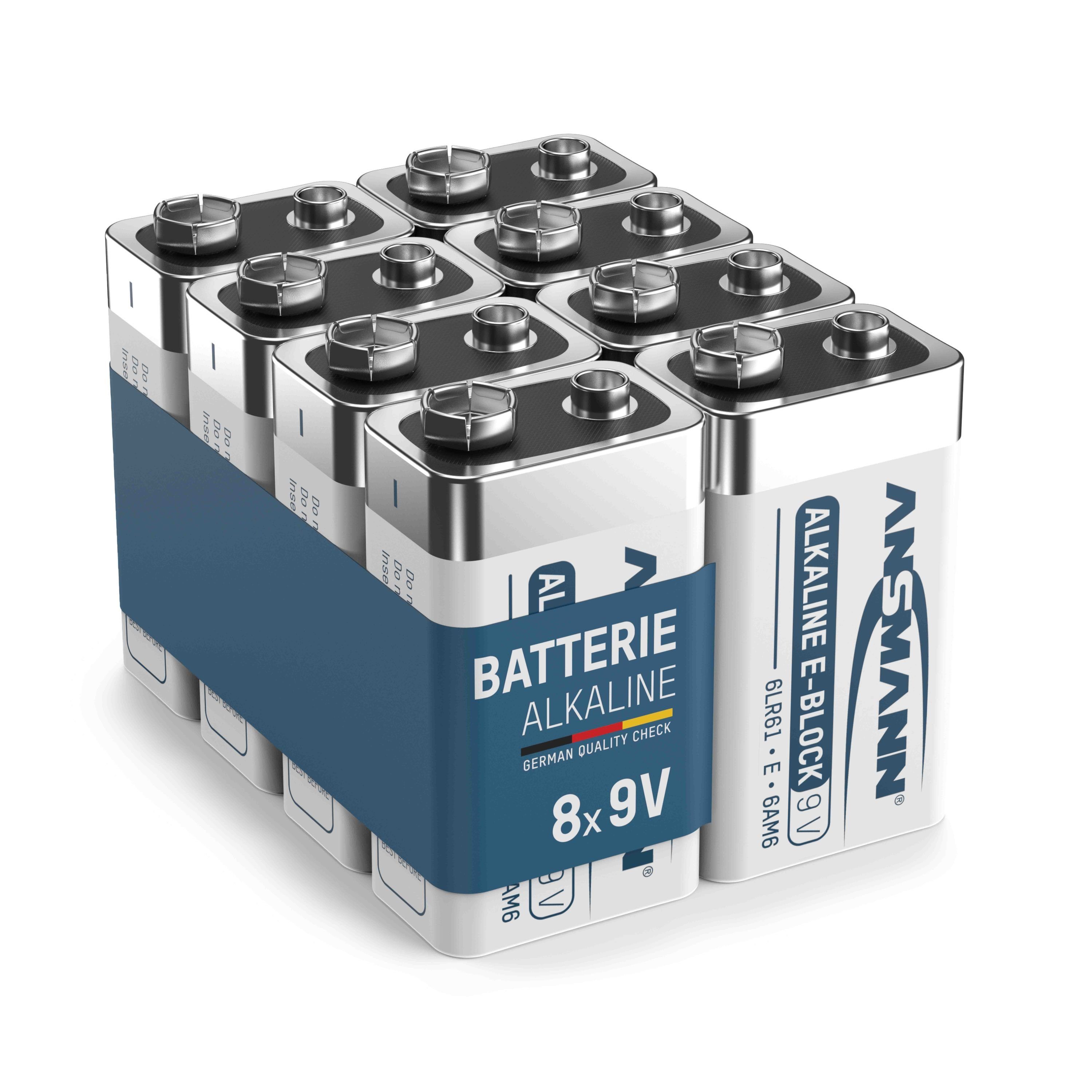 ANSMANN® Alkaline longlife 9V Block Batterien (8 Stück) - ideal für Rauchmelder Batterie