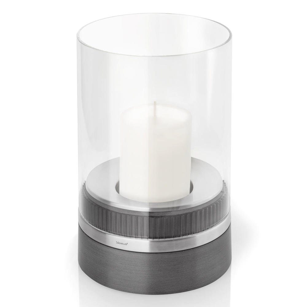 blomus Windlicht Windlicht mit Kerze Piedra Kerzenhalter 23.5 cm hoch Edelstahl / Glas (Kein Set)