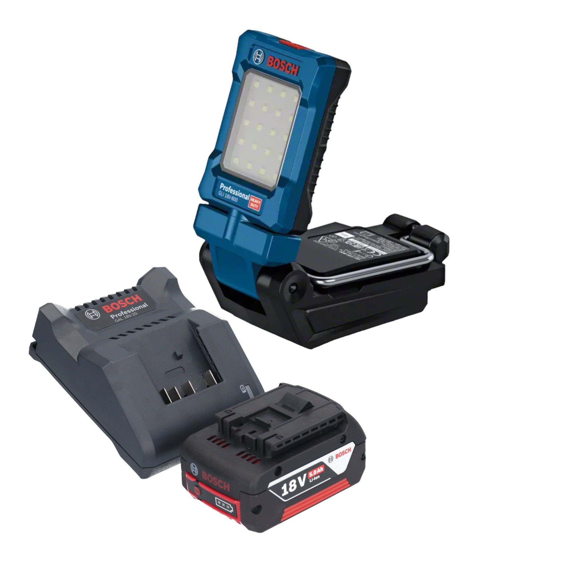 Bosch Professional Baustrahler GLI 18V-800 Professional 18 V 800 lm + 1x Akku 5,0 Ah + Ladegerät