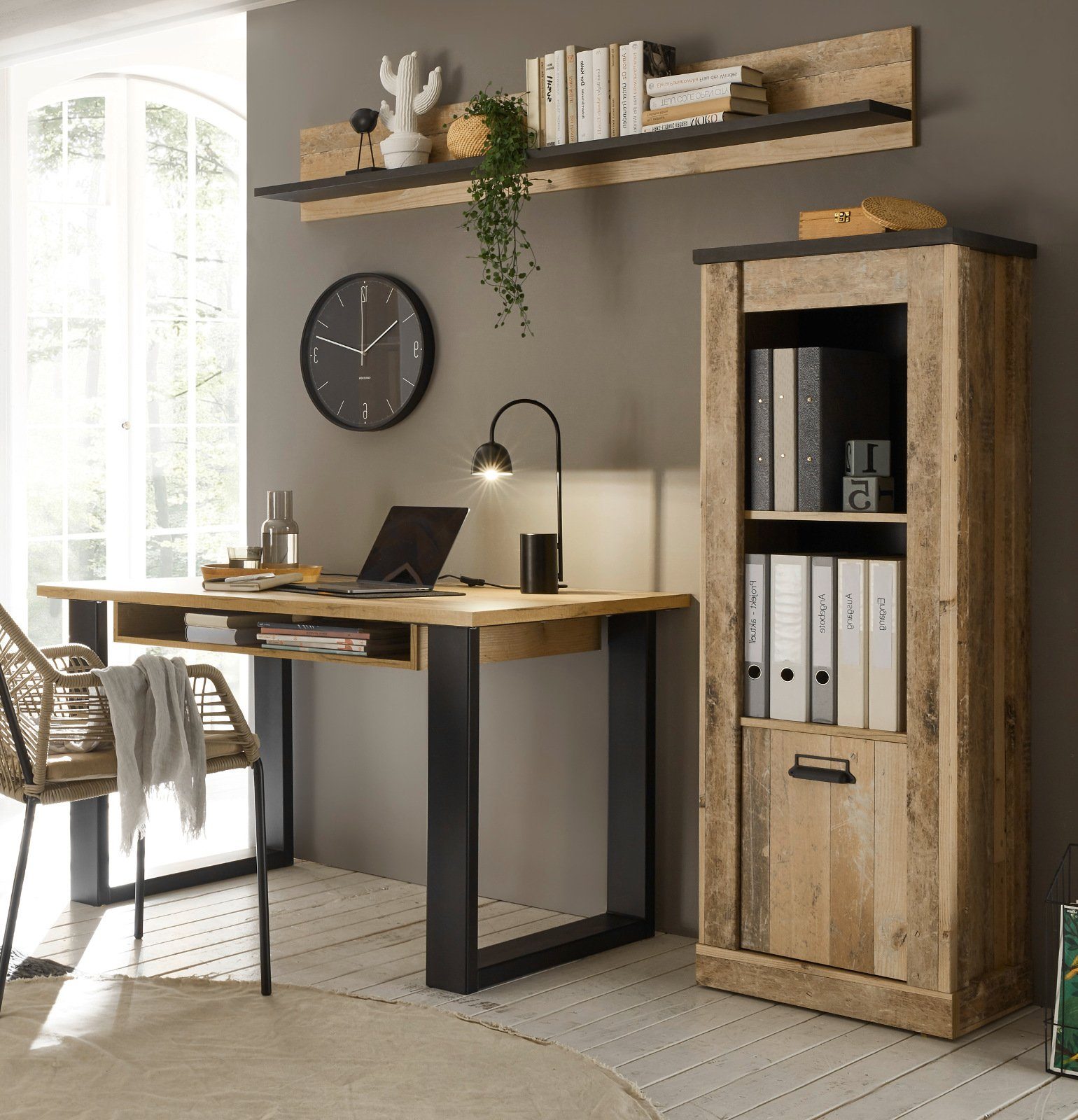 Furn.Design Büromöbel-Set Stove, (in Used Wood Altholz Dekor, 3-teiliges Set für Büro und Homeoffice), mit Soft-Close und Metallgestell