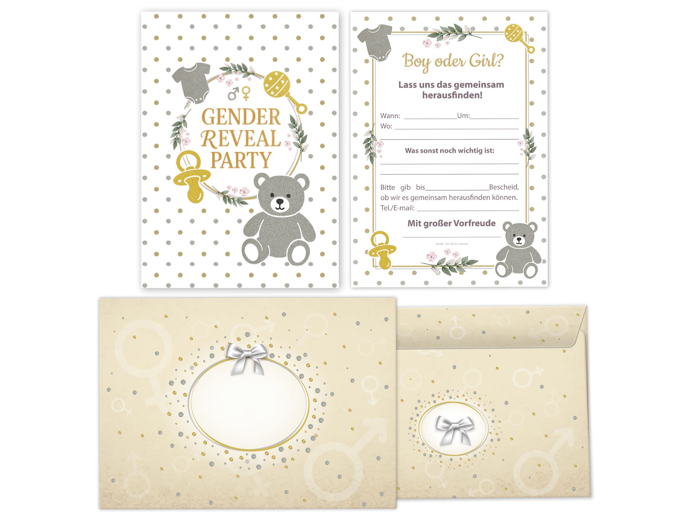 LIMONIA Einladungskarten Gender Reveal Party Einladungen mit Umschlägen boy or girl Deko, Karten + Umschläge zur Gender Reveal Party Geschlechts Party