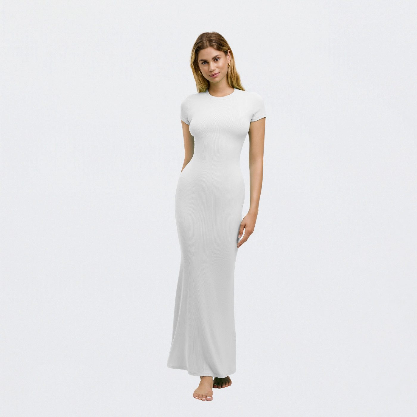 Creamy Fabrics Jerseykleid Ribbed T-Shirt Maxikleid-Snow White-S (1-tlg) günstig online kaufen