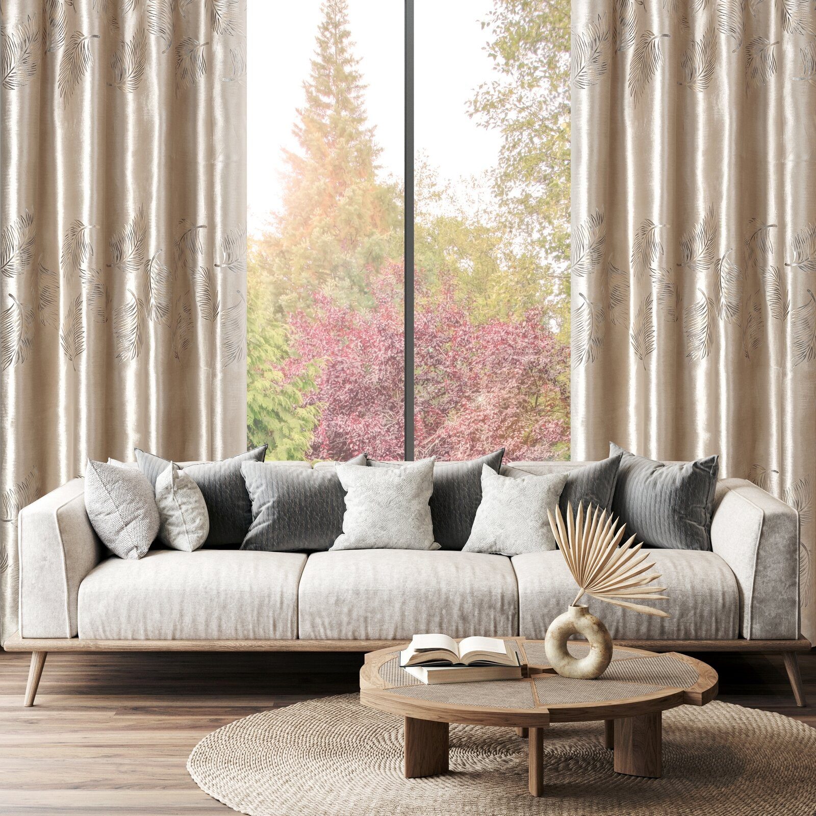 Eurofirany Vorhang IDALIA Ösenschal 140x250 cm, Edles Design aus Samt mit botanischem Muster gold silber – Bild 3 von 5