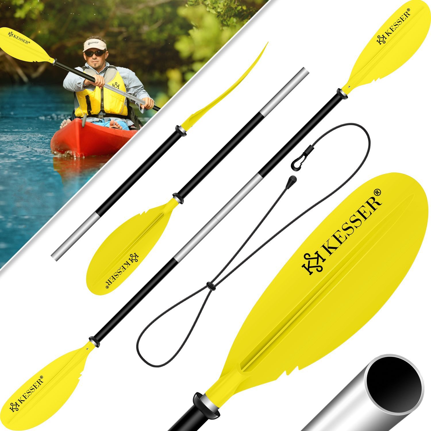 KESSER SUP-Paddel, Paddle Doppelpaddel 4-teilig für Kanu Kayak SUP Stand-Up