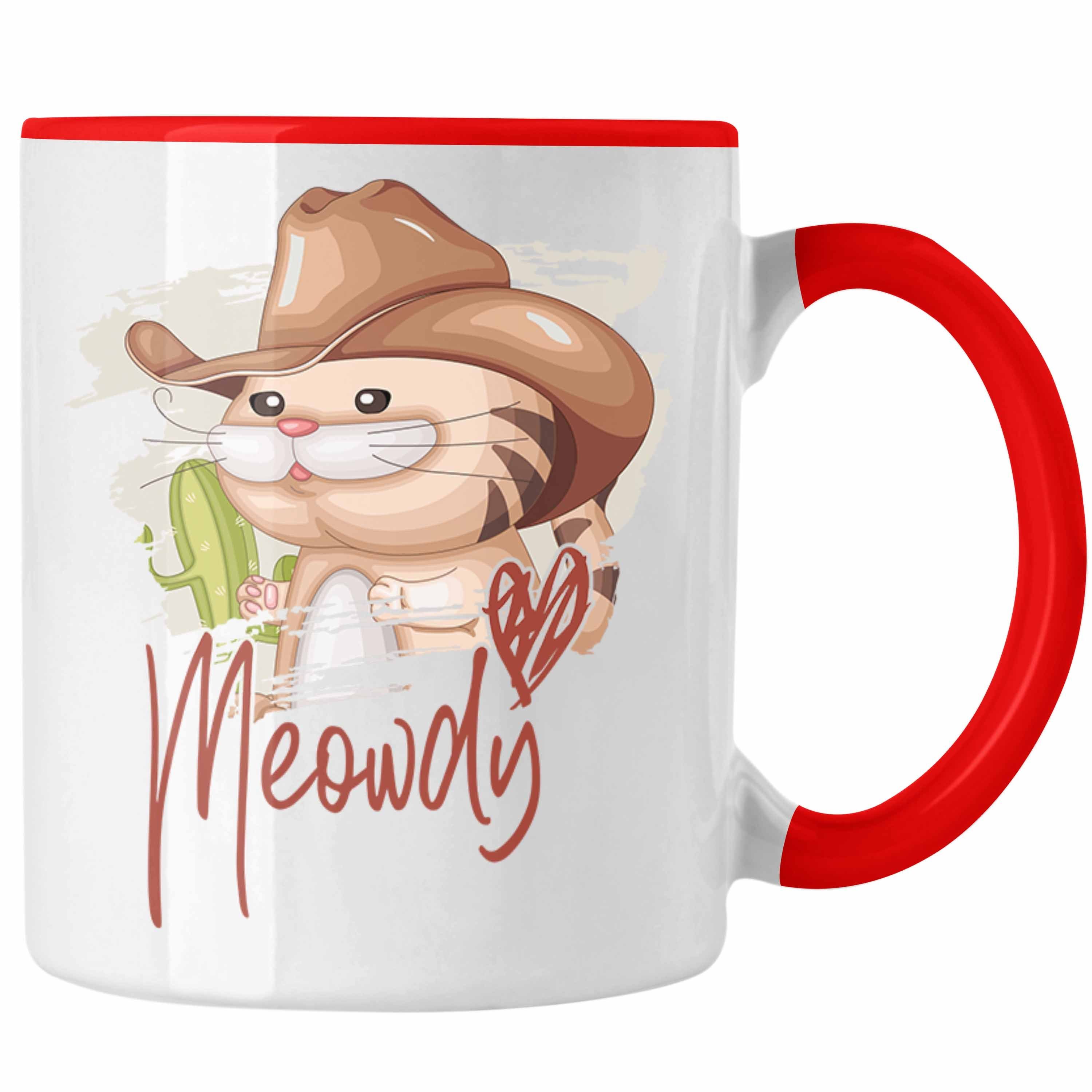 Trendation Tasse Katze Tasse Meowdy Katzenliebhaber Papa Geschenk Katzenmama Grafik für Rot