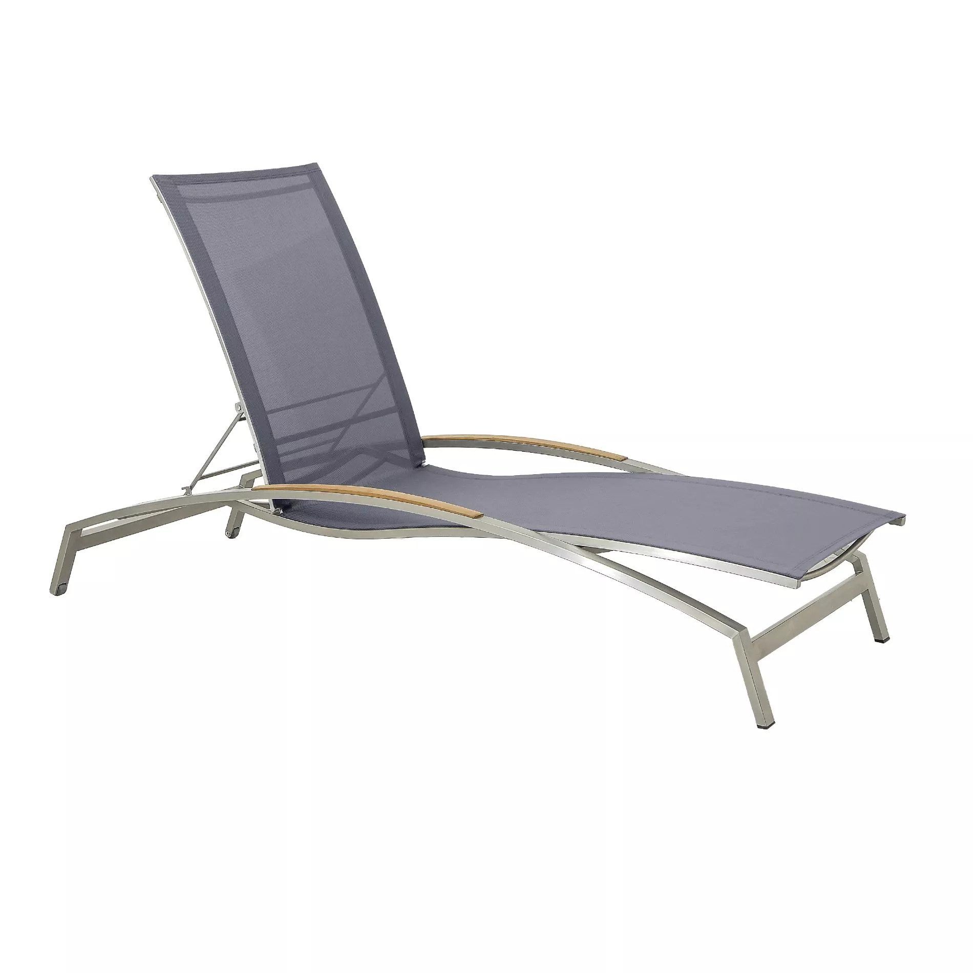 CASA DOMA Gartenliege Mineo, 4-fach verstellbare Sonnenliege, 2 Rollen, Edelstahl, Teakholz-Armlehnen, Sunproof® Gewebe
