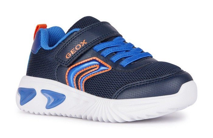 Geox J ASSISTER BOY C Sneaker mit cooler Blinkfunktion, Freizeitschuh, Halbschuh, Schnürschuh