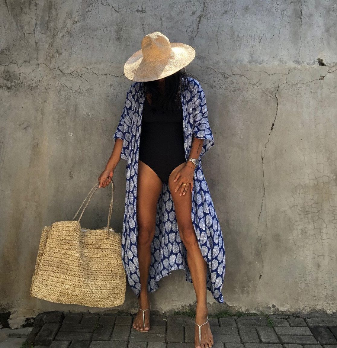 RWEUOQ Kimono Damen Strandkleid Strandtunika Bikini-Überwurf Cardigan-Strickjacke, Viskose, luftig mit Batikmuster, leichter Sonnenschutz für Strand und Urlaub