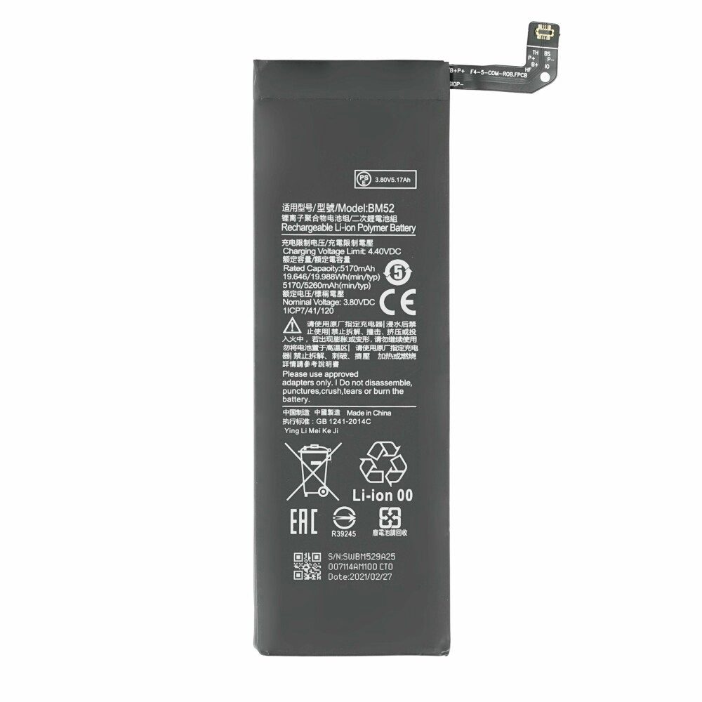 BM52 Akku für Xiaomi Mi Note 10 Lite Pro 5260mAh wie Original Ersatzak Handy-Akku (1 St)