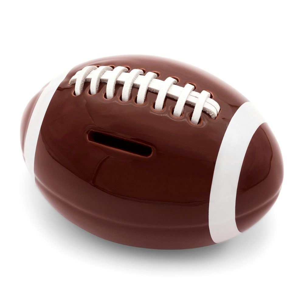 40YARDS Spardose American Football Spardose aus Keramik – Sparschwein mit Leder-Naht, Echtleder-Naht, Maße: 14 x 9,5 x 10 cm