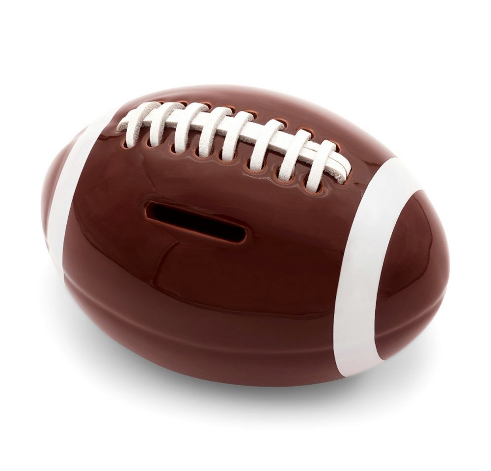 40YARDS Spardose American Football Spardose aus Keramik – Sparschwein mit Leder-Naht, Echtleder-Naht, Maße: 14 x 9,5 x 10 cm