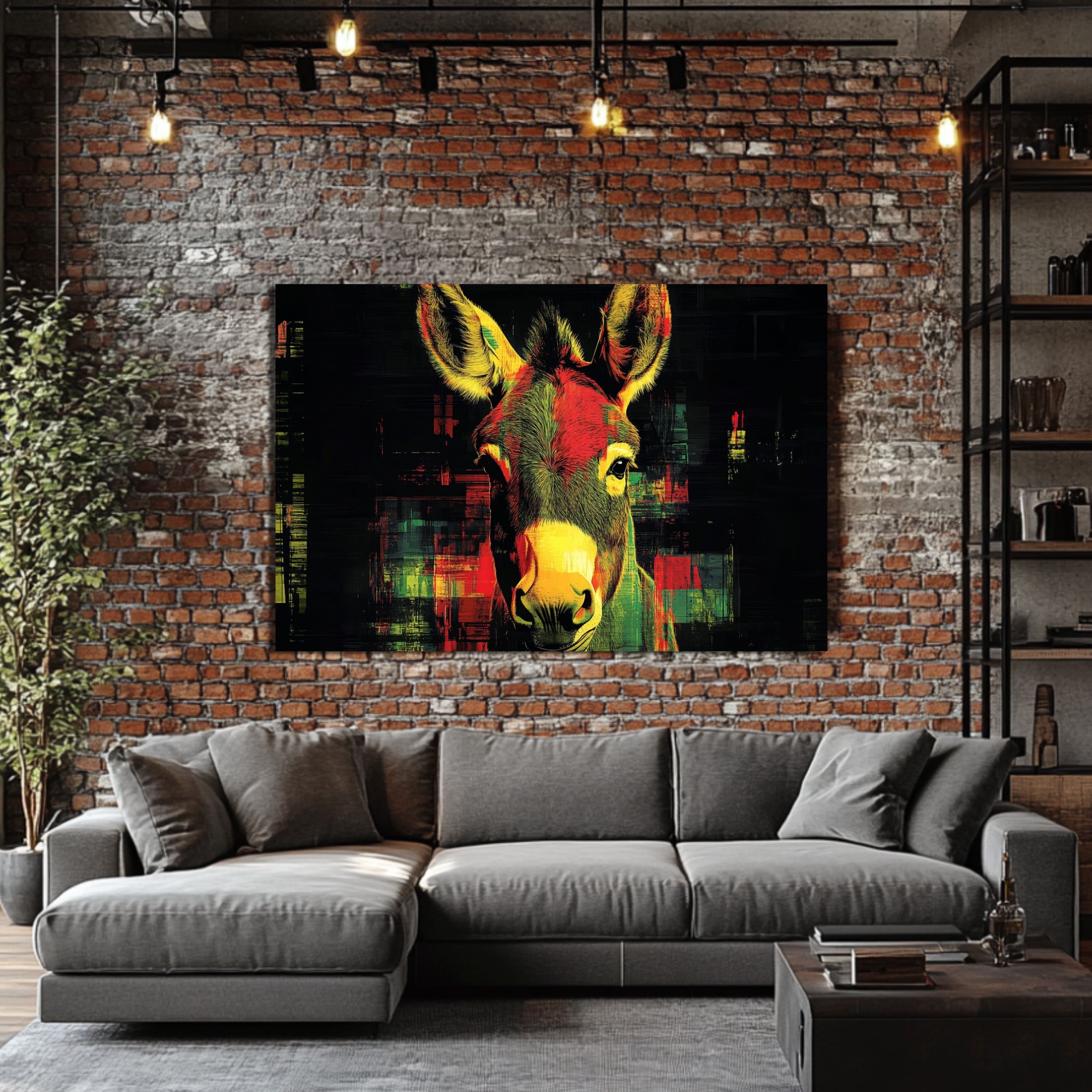DARO Design Leinwandbild Modern Abstrakt Wandbilder XXL Wandbild Wand Deko Leinwand Bilder, (Esel Warhol Glitch - Bild groß Wohnzimmer Schlafzimmer Küche Esszimmer Einteilig Querformat Fotodruck Leinwände Wanddeko Abstrakte Kunst Boho), 30x20cm
