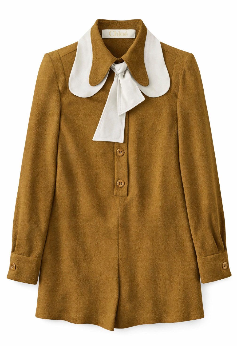 Chloé Midikleid Damen A-Linien Kleid mit Pussybow-Schleifenkragen Manschetten mit Knopfverschluss und verdeckte Knopfleiste