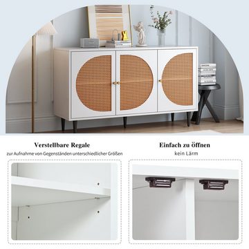 BlingBin Sideboard Kommode Highboard (1 St), mit 3 Rattan verzierten Türen, mit Metallgriffe, 129.8x 40x 76cm