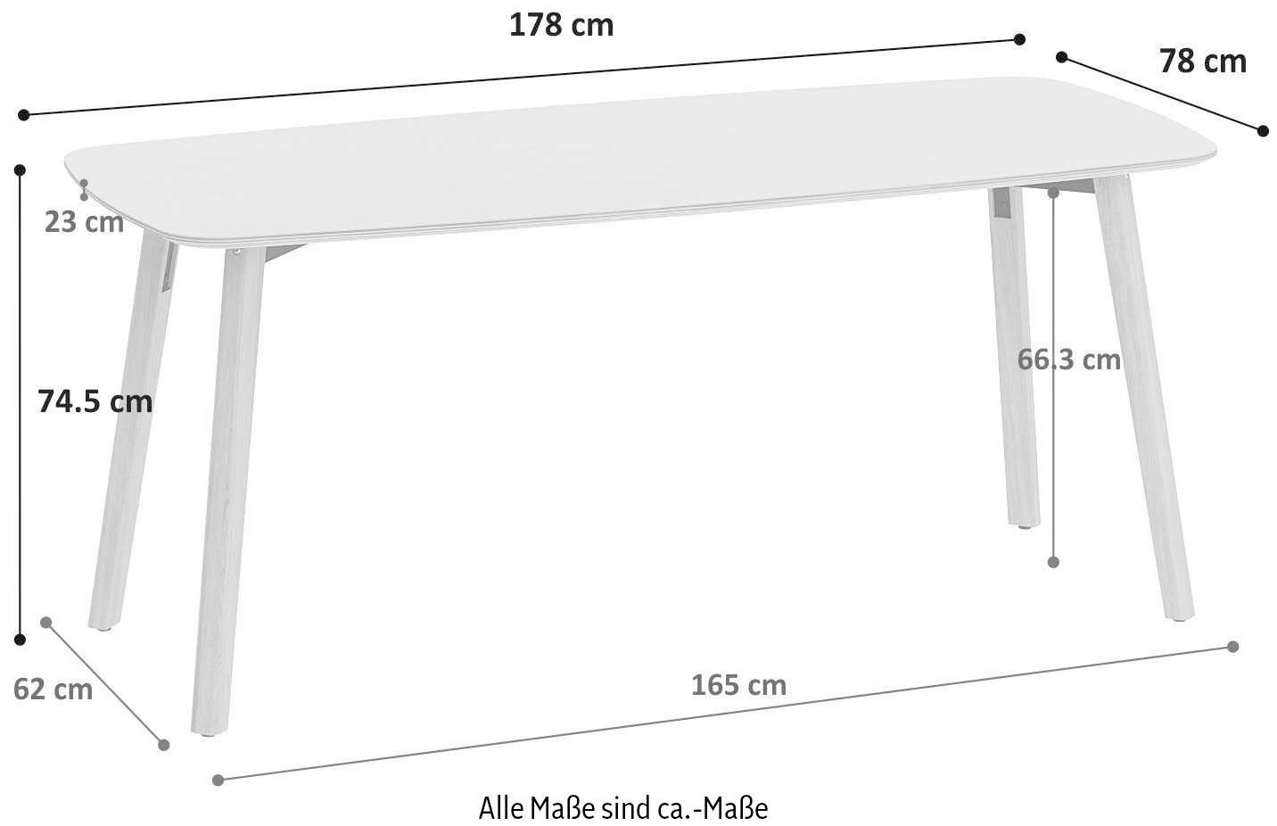 OTTO products Esstisch Tables, Eiche aus Linoleum mit massiv, Füße powder/eiche Beschichtung schöner natur