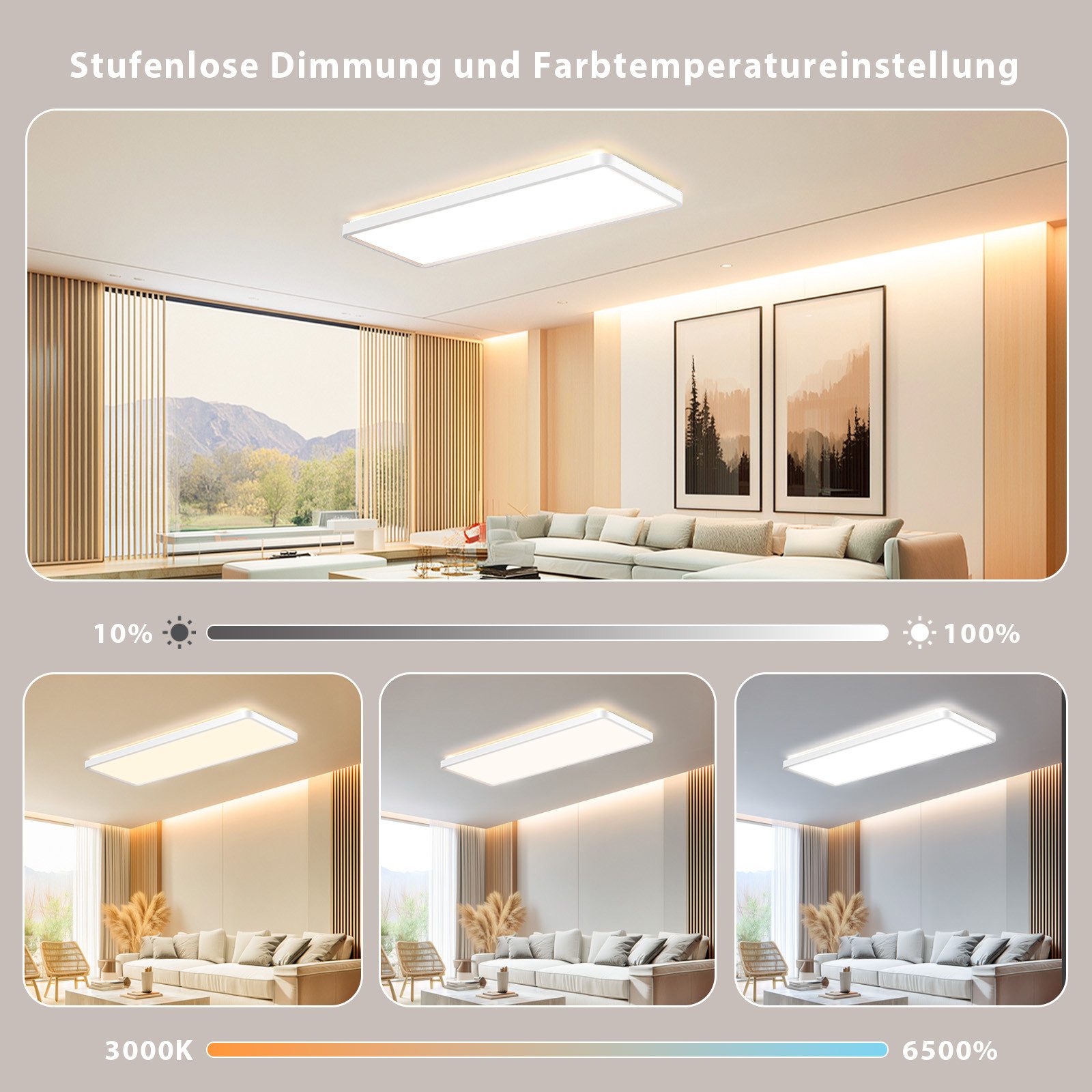 Lujasi LED Deckenleuchte Deckenlampe, 36W 3600LM LED Panel Flach 100 x 25 x 5,5 cm, tageslichtlampe decke, LED, Neutralweiß, Rechteckige, Energieeffizient & langlebig 4000K für Schlafzimmer Wohnzimmer Küche