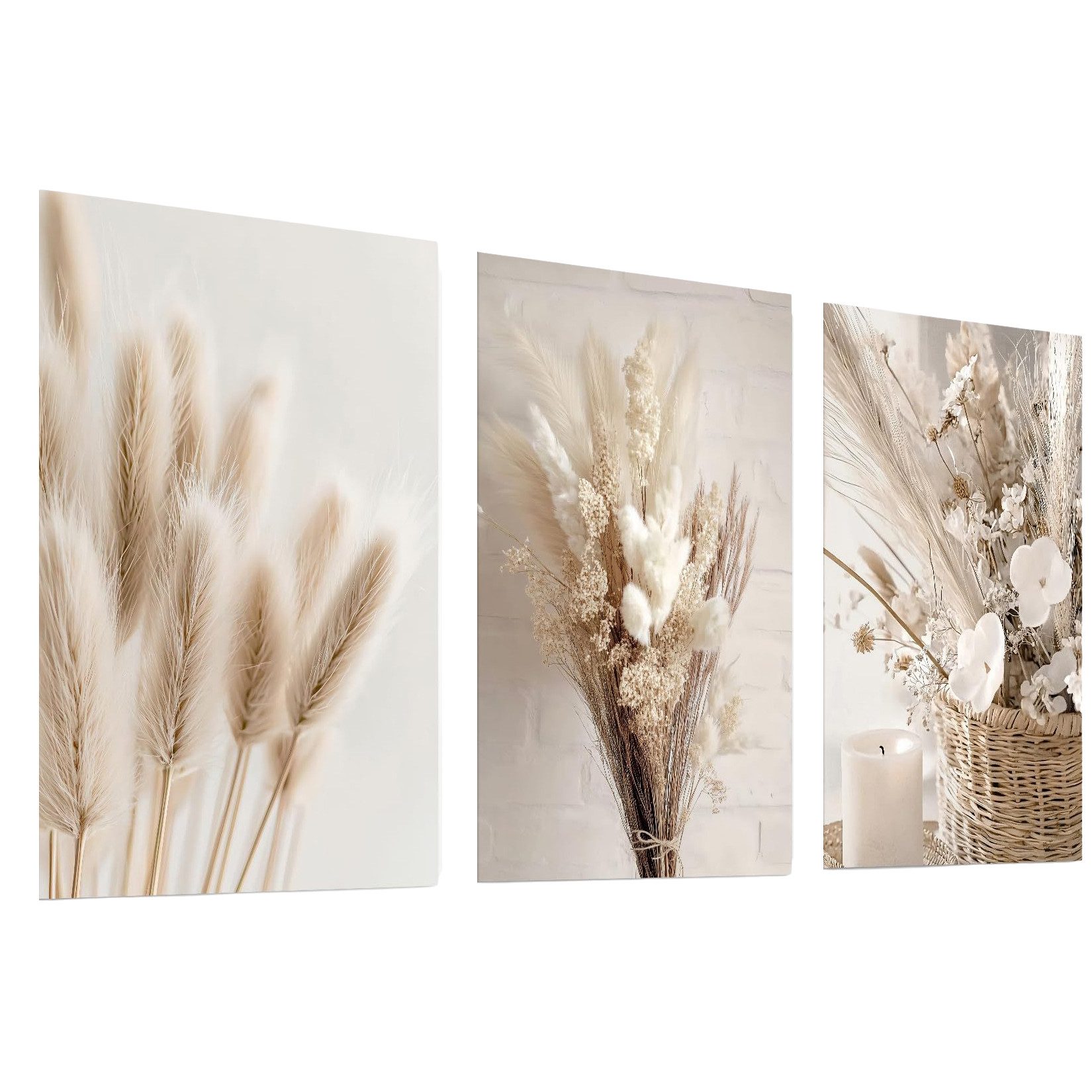 Zyronn Wandbild Boho Pampasgras, Beige Leinwandbild mit Blumenmotiv, (3 St), Moderne Wanddekoration für Wohnzimmer Schlafzimmer