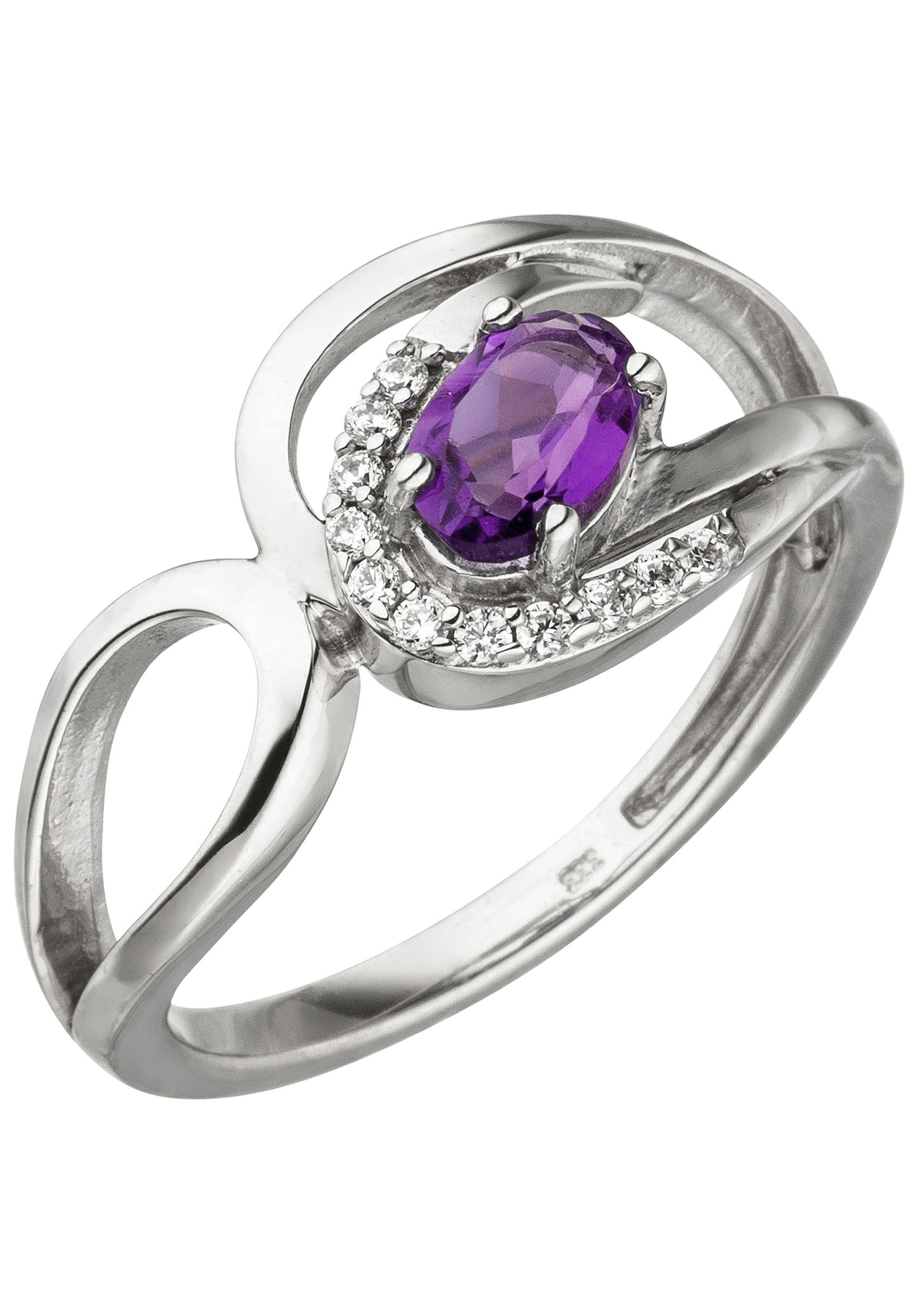 JOBO Goldring Ring Weißgoldring Amethystring, 333 Weißgold mit Amethyst und 11 Zirkonia