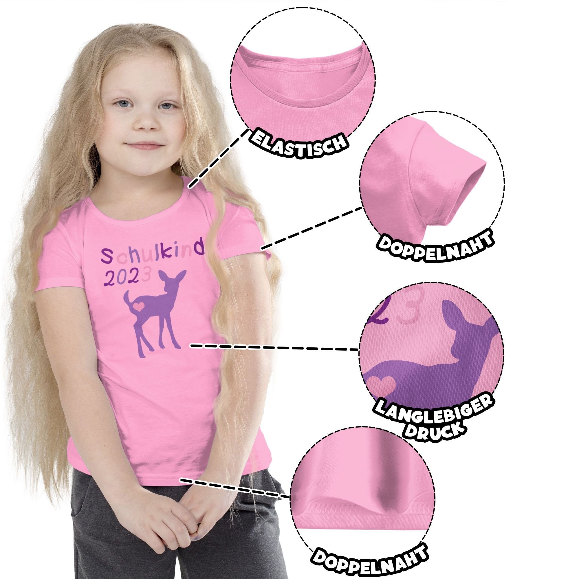 1 Einschulung Kitz T-Shirt Schulkind Mädchen Lila Reh Shirtracer 2023 Rosa