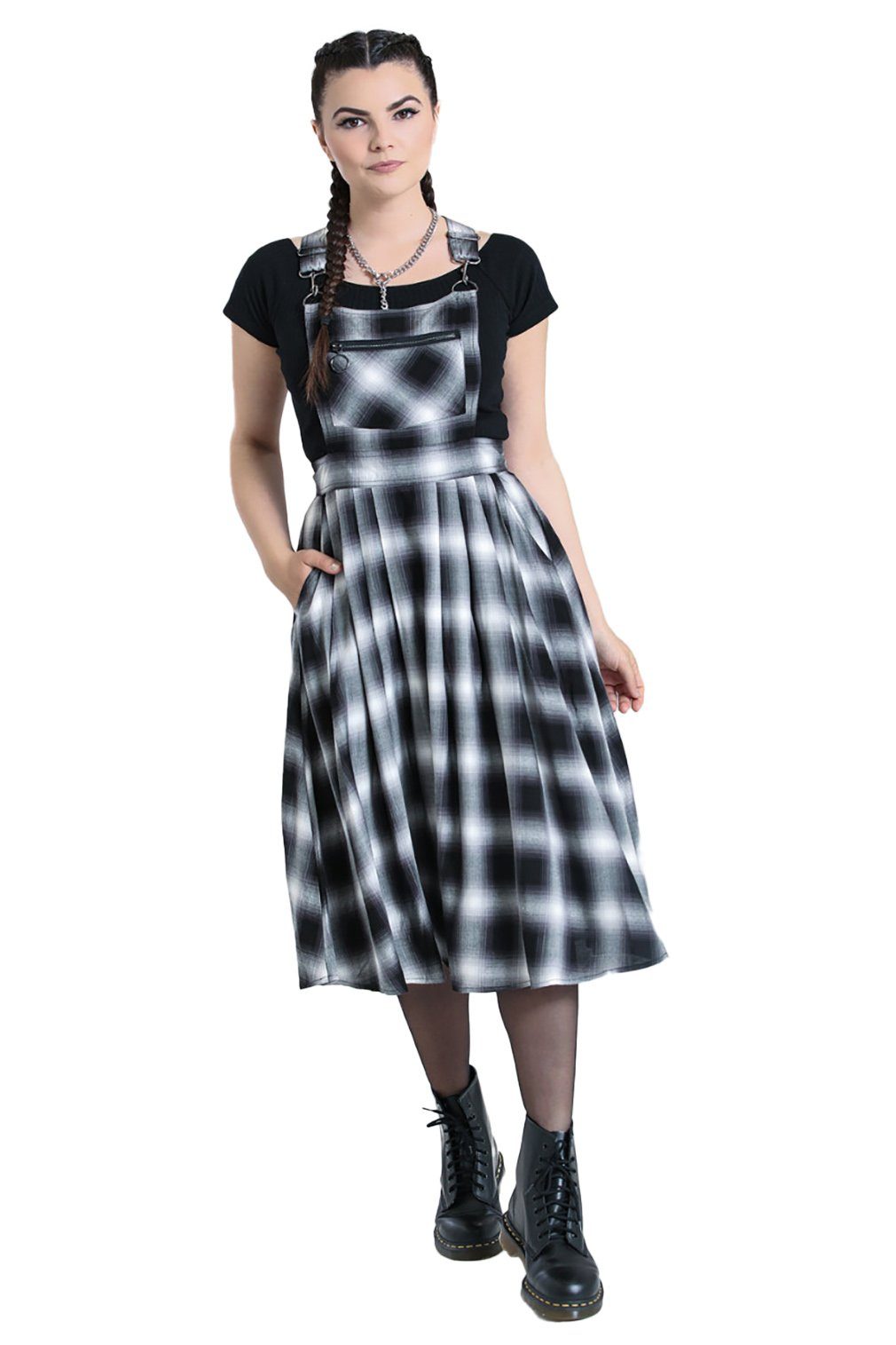 Hell Bunny A-Linien-Kleid Darlene Pinafore Dress Kariertes Schürzenkleid Latzrock