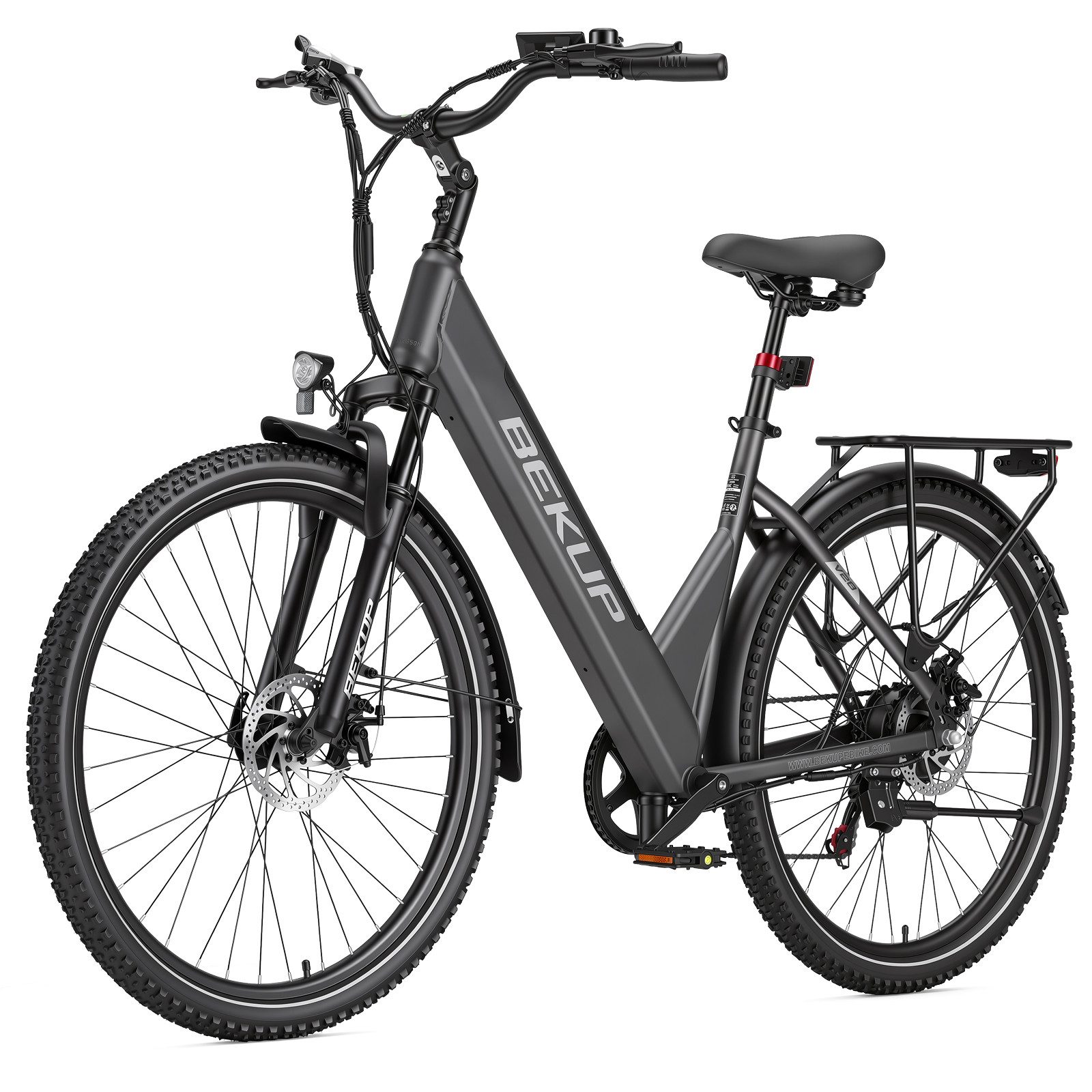 BEKUP E-Bike Cityrad V28 28 Zoll City-E-Bike Damen und Herren, 522 Wh, 75 km, 45 Nm, 7 Gang Shimano Shimano Tourney TZ Schaltwerk, Kettenschaltung, Heckmotor, 522 Wh, (Einzelartikel), 250 W Heckmotor, Tiefeinsteiger, Federgabel & Federsattelstütze