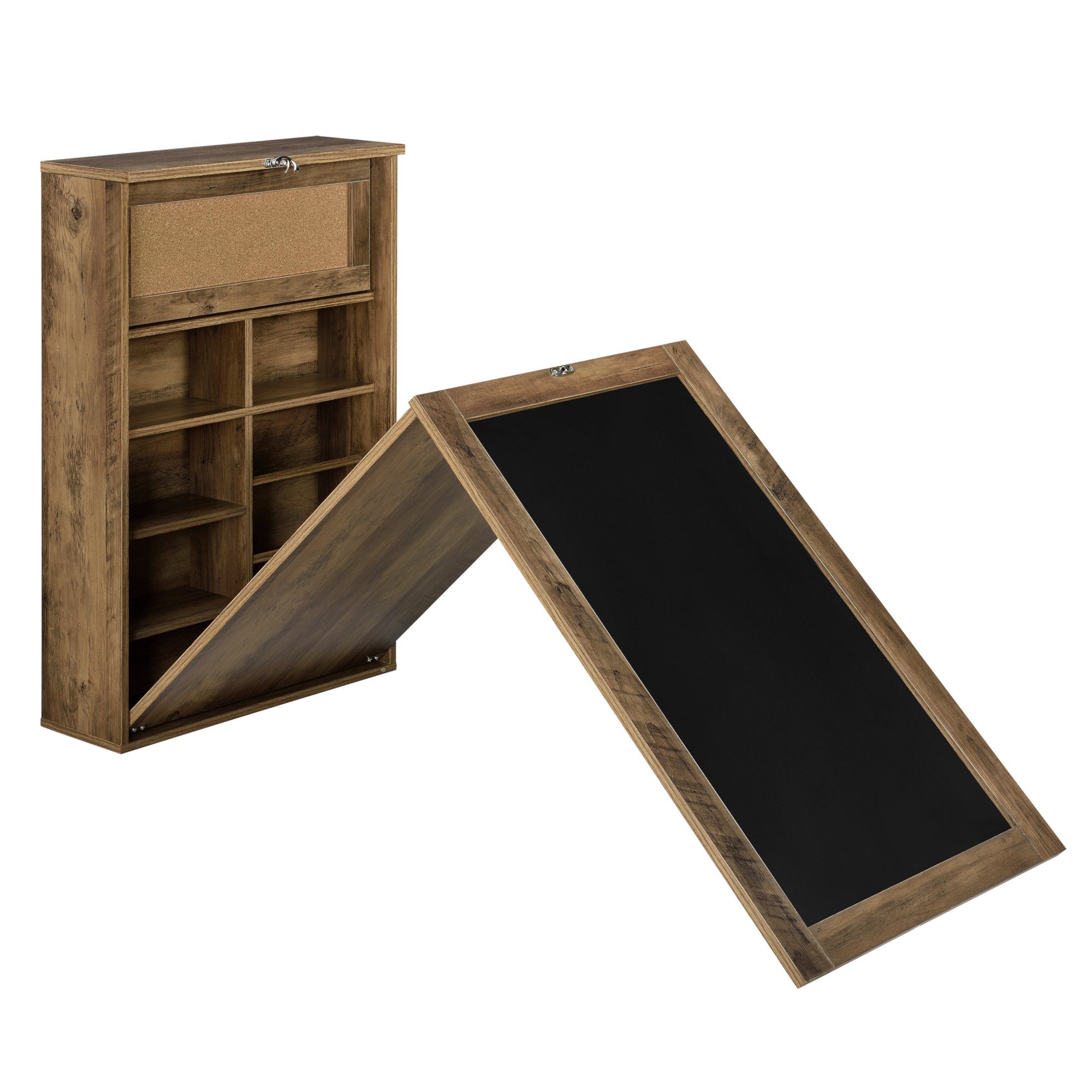 en.casa Wandregaltisch, »Kläppen« Klappbarer Tisch mit Regal, Pinnwand & Tafel Holzfarben