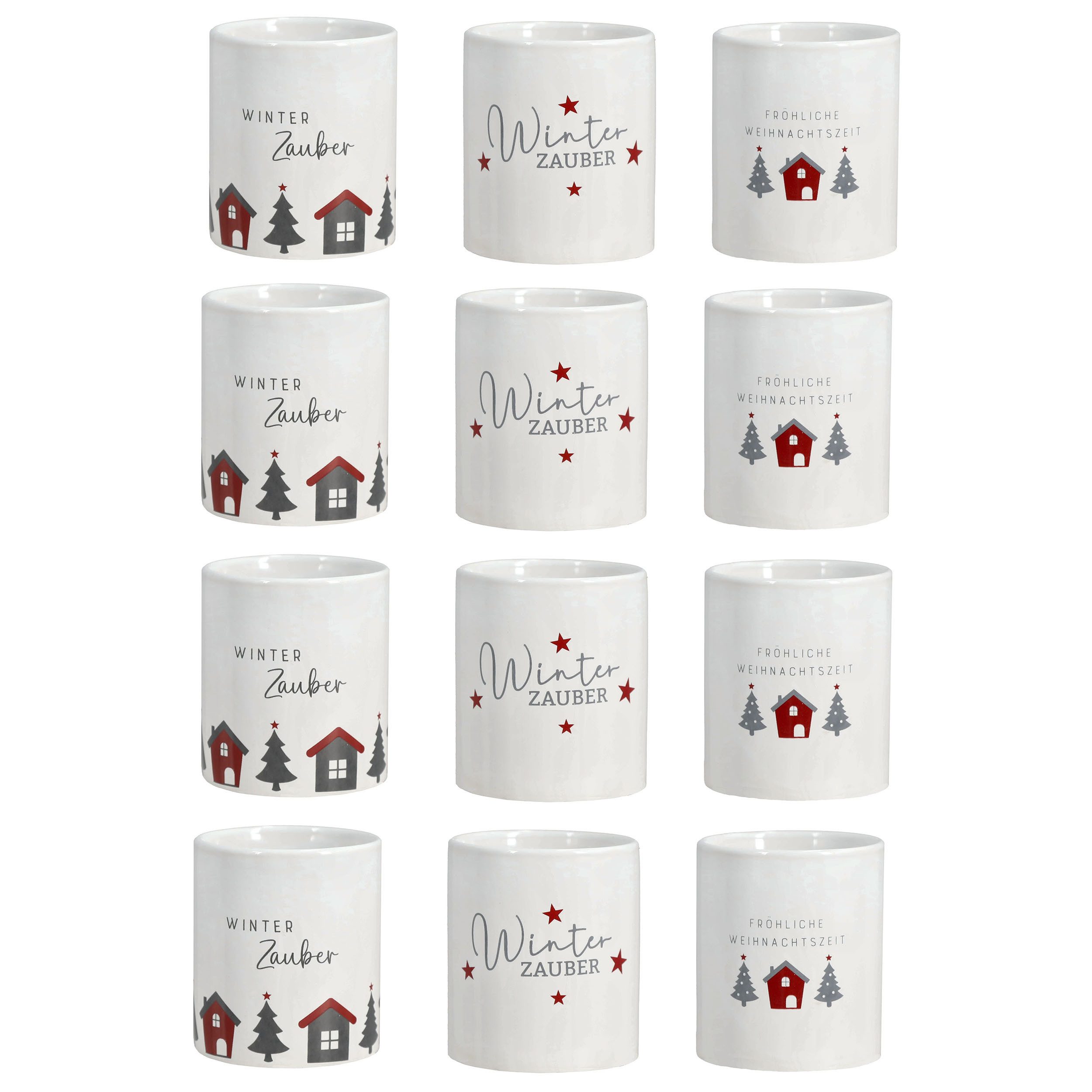 Annastore Tasse Weihnachtstassen aus Keramik ohne Henkel Glühweintassen Glühweinbecher, 12-tlg., 200 ml, Weihnachtsbecher, Keramiktasse