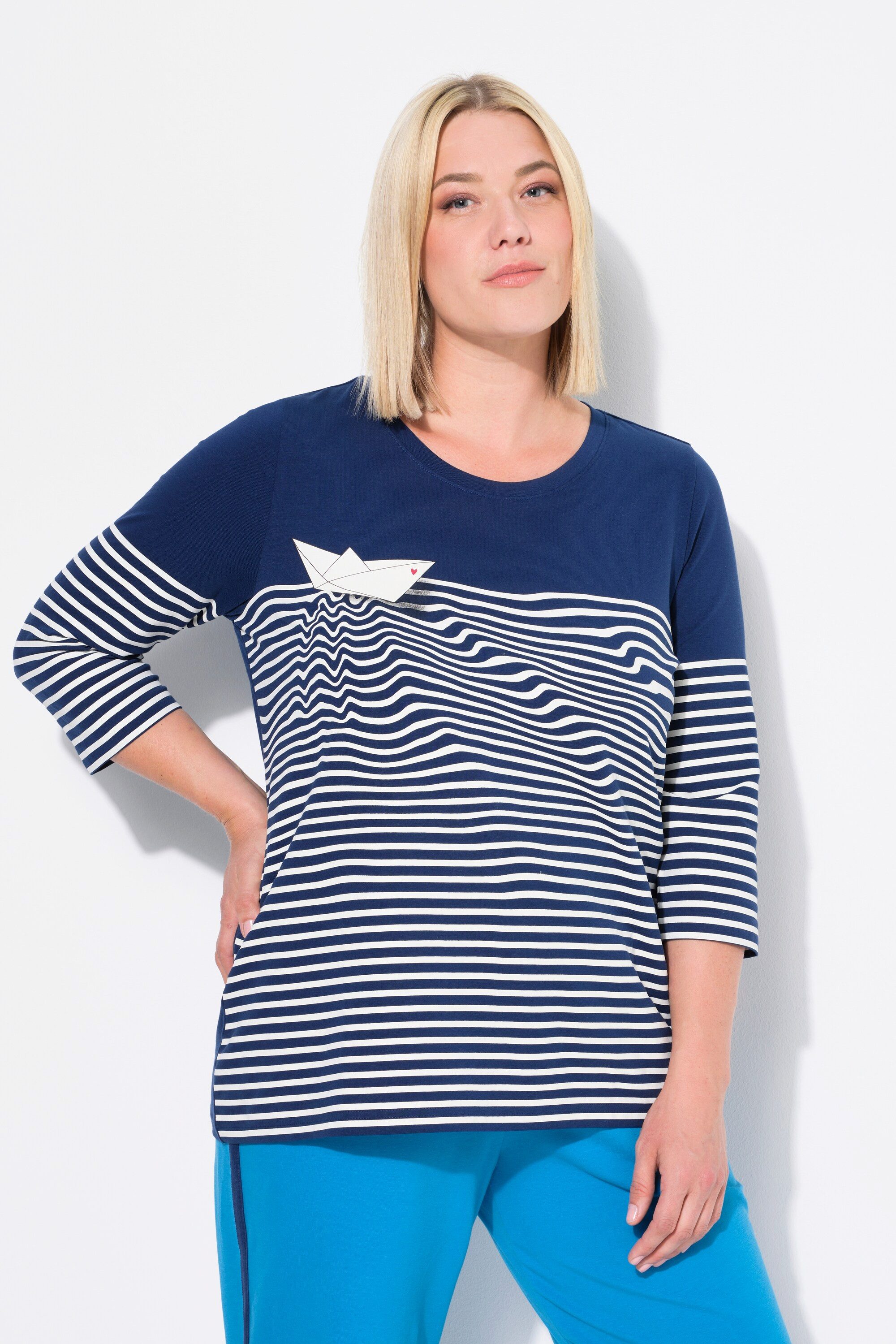 Ulla Popken Longsleeve Shirt Ringel Papierboot günstig online kaufen