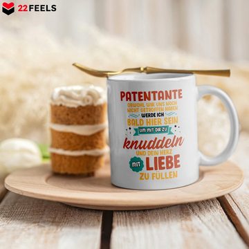 22Feels Tasse Du Wirst Patentante Schwangerschaft Geschenk Baby Kaffeetasse Frauen, Keramik, Made in Germany, Spülmaschinenfest