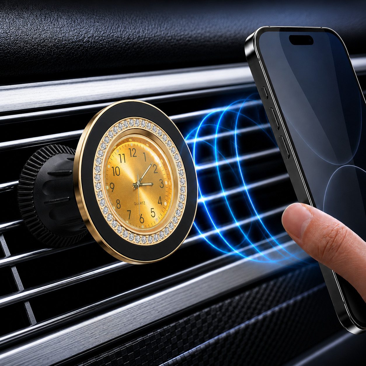 NEXGEN LUXUS HANDY-ZUBEHÖR Smartphone-Halterung Handyhalterung Auto Magnet KFZ Smartphone Halterung mit Uhr NEU, (Deutsche Marke, N52 Magnetkraft, Extra stabiler Halt)