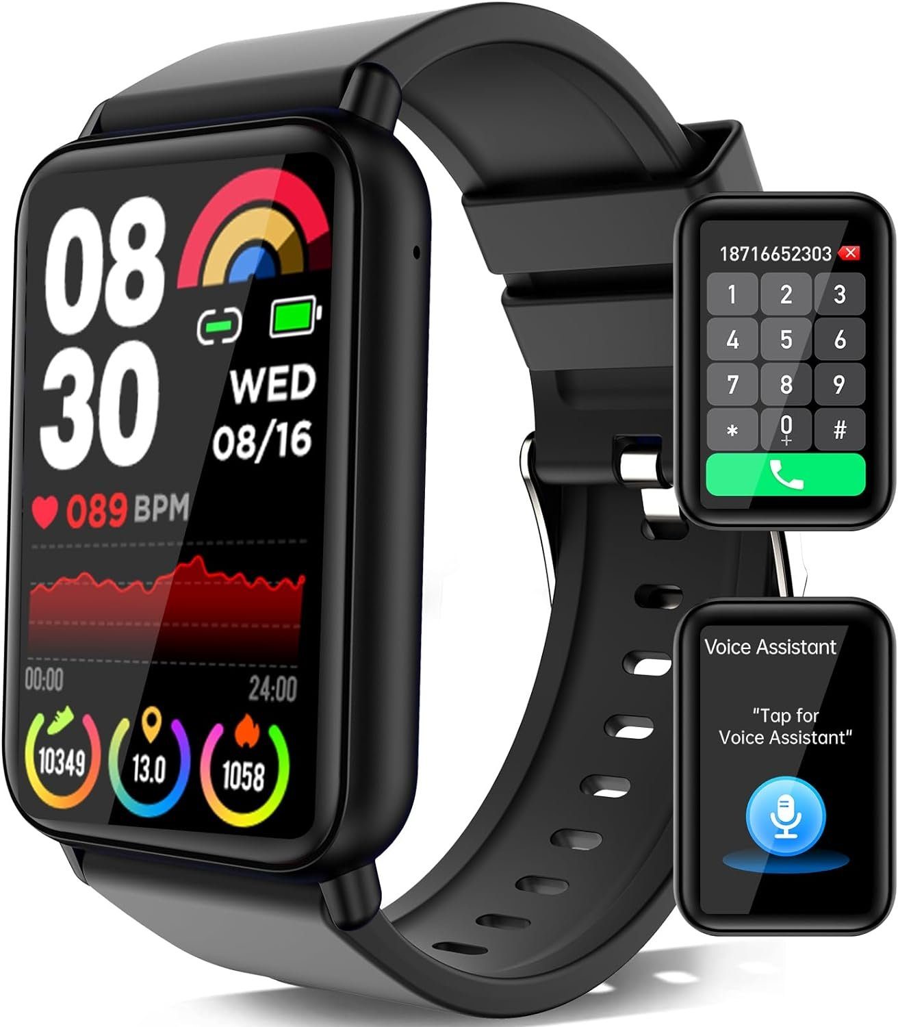 Marsyu Herren%27s & Damen%27s Fitness Tracker Telefonfunktion Smartwatch (1,57 Zoll, Android/iOS), mit SOS-Taste, Pulsuhr SpO2 Schlafen Messung