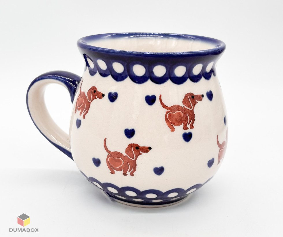 Ceramika Bolesławiecka Kalich Becher Handgefertigte Bunzlauer Keramik DACHSHUND Becher 500 ml