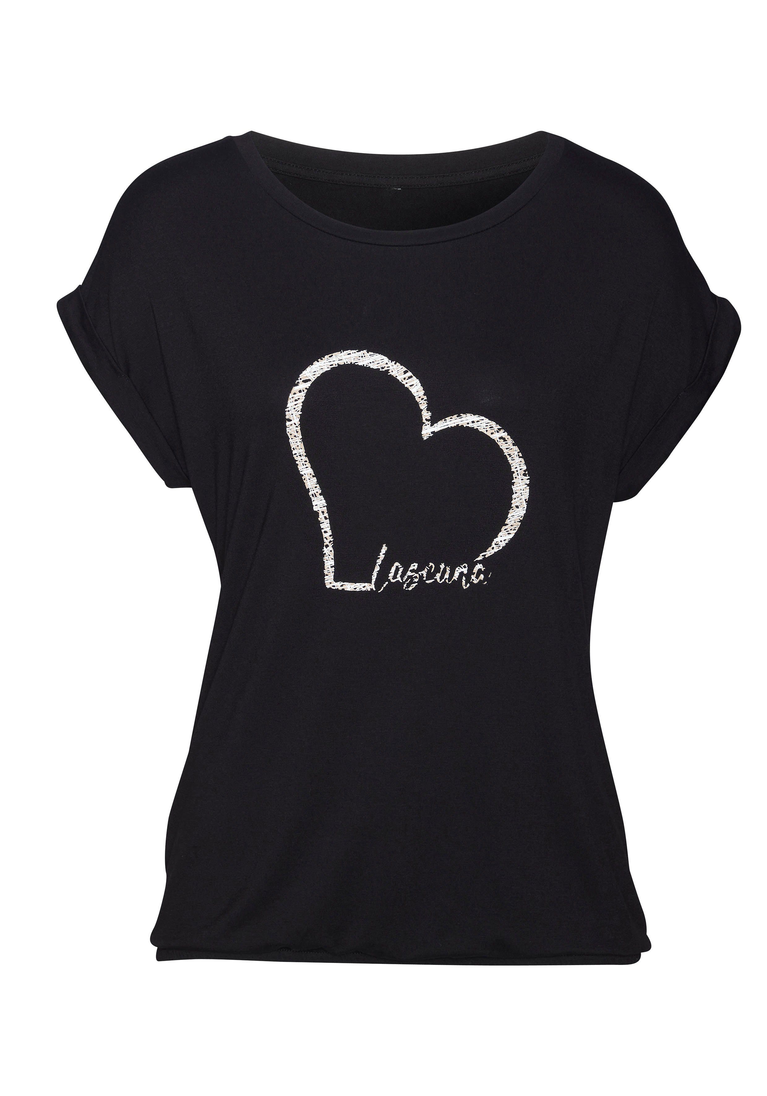LASCANA Kurzarmshirt mit Lascana Herz Print günstig online kaufen