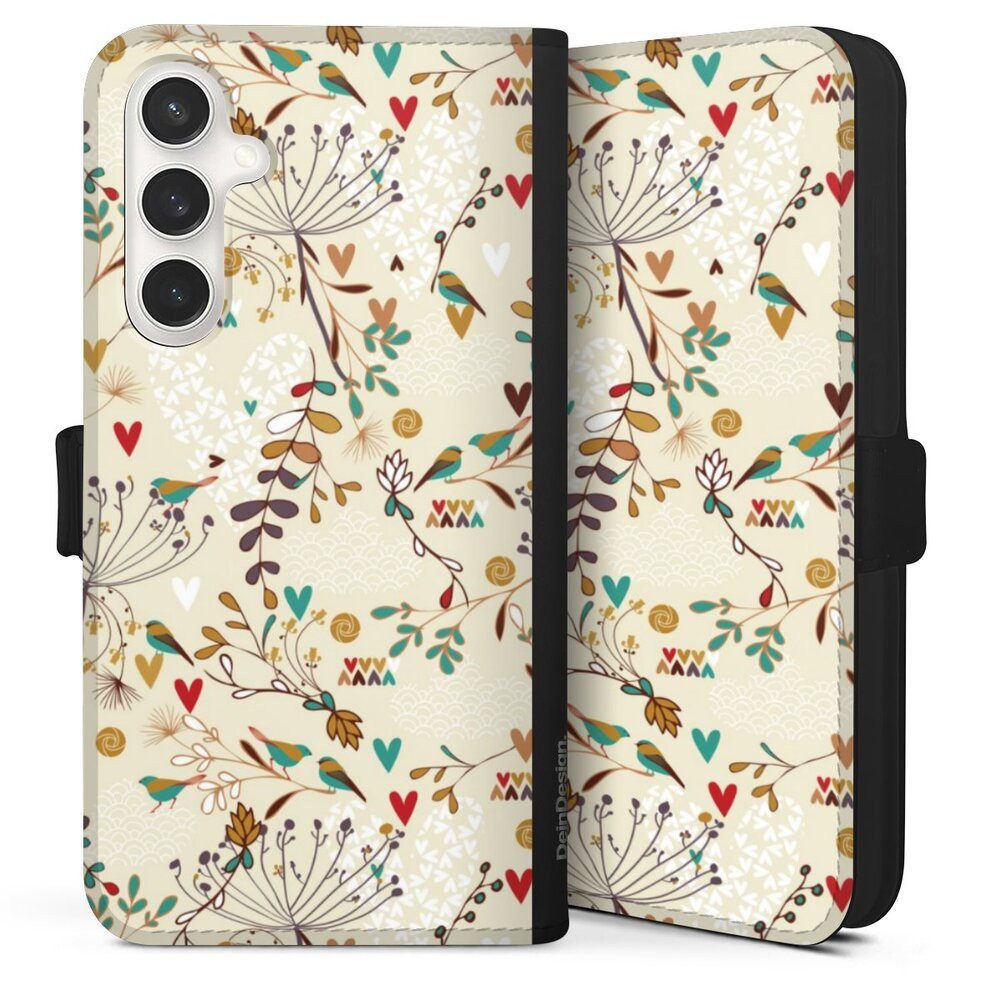 DeinDesign Handyhülle Retro Vogel Blumen Floral Wilderness, Samsung Galaxy S24 FE 5G Hülle Handy Flip Case Wallet Cover