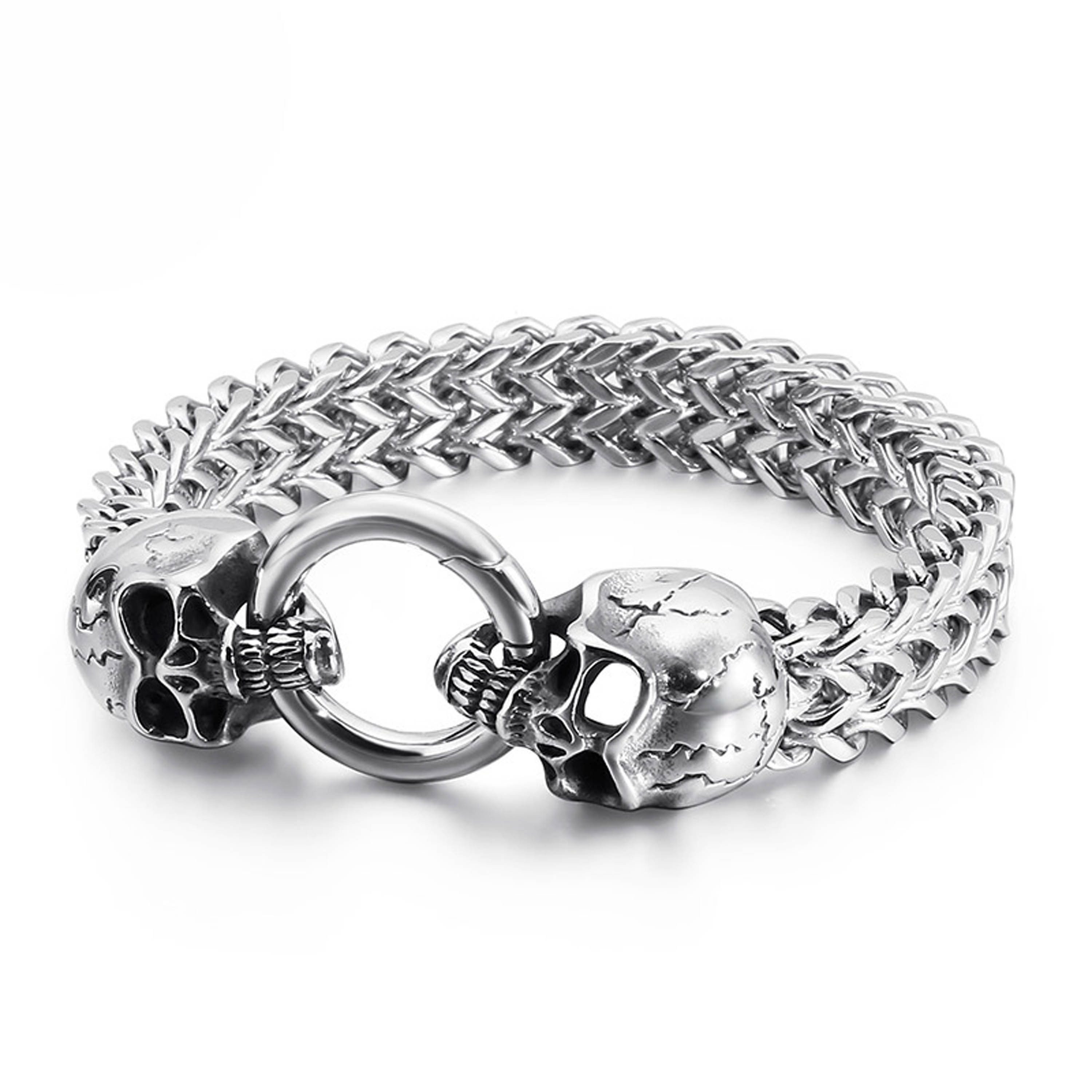 UNIQAL.de Edelstahlarmband Panzerarmband Herren "SILVER SKULL" Edelstahlarm günstig online kaufen
