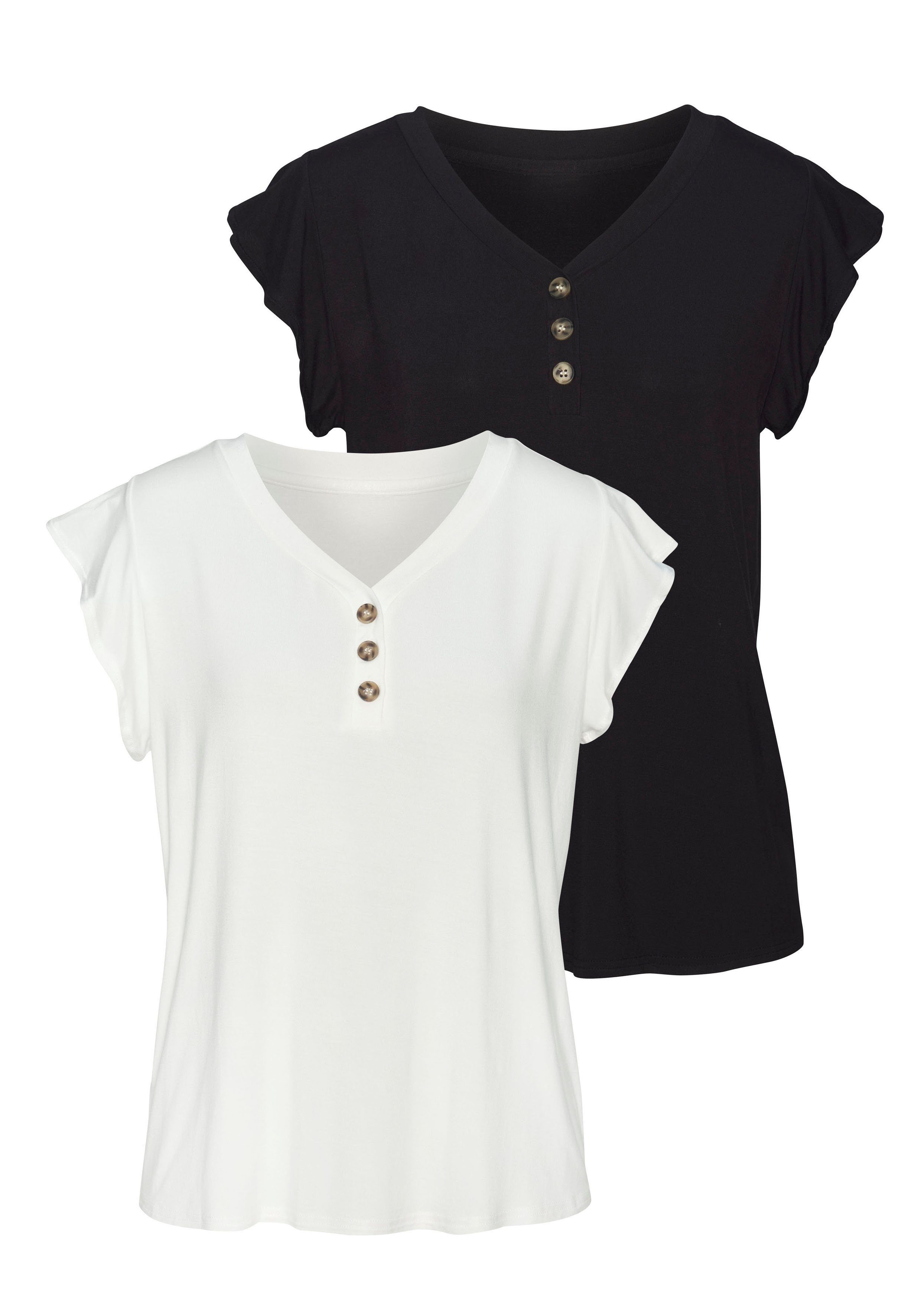 LASCANA Blusenshirt mit Zierknöpfen in Hornoptik (2er-Pack) aus weichem Viskose-Stretch