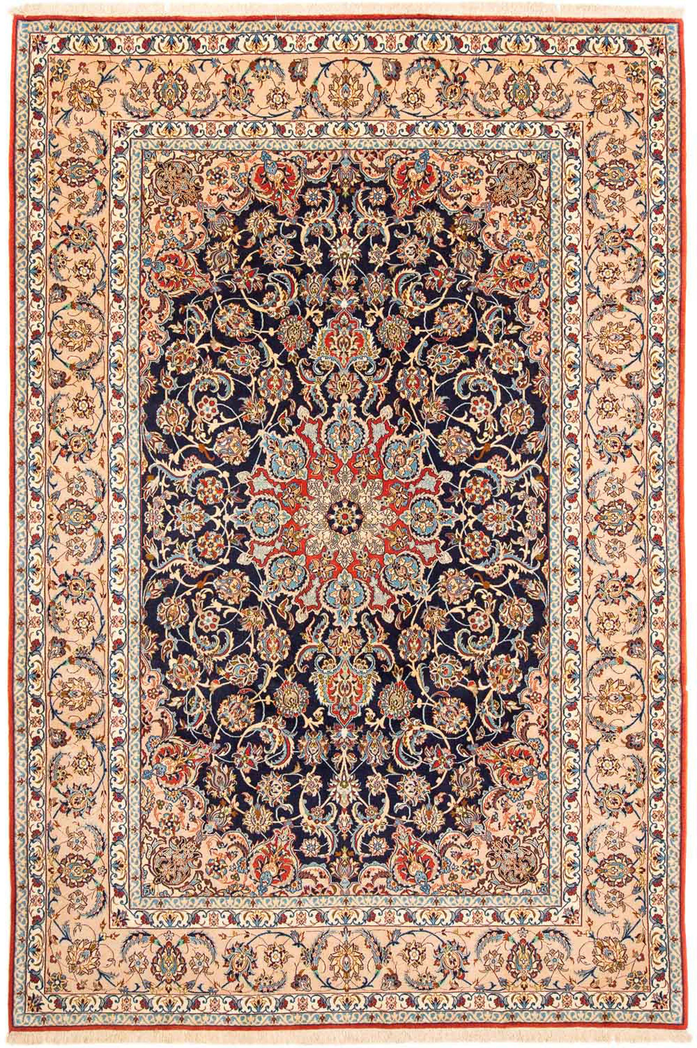 - Isfahan 300 rechteckig, x Premium - cm - morgenland, Handgeknüpft, 6 Höhe: mit Wohnzimmer, mm, Perser Zertifikat Einzelstück 200 - dunkelblau, Orientteppich