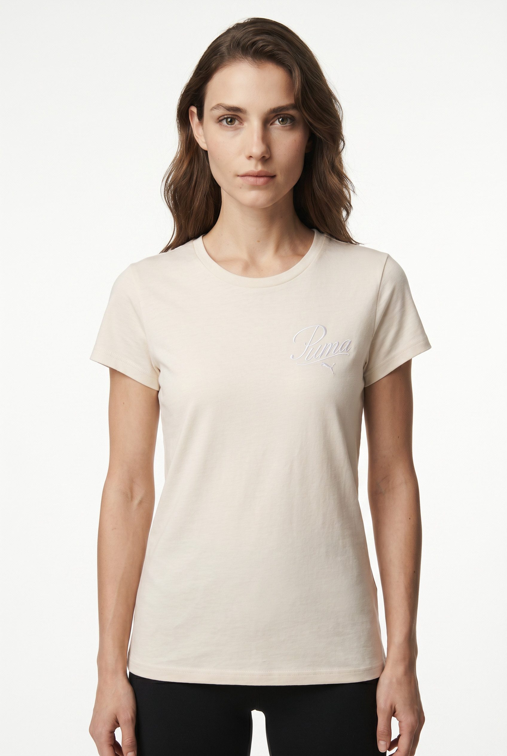 PUMA T-Shirt ESS SCRIPT TEE Regular Fit, sportlicher Stil, mit Grafikstickerei und Print