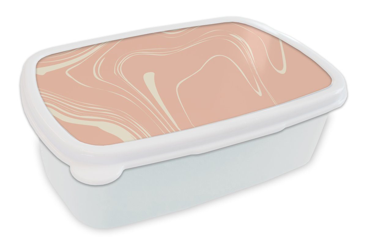 MuchoWow Lunchbox Marmor - (2-tlg), Kunststoff, Mädchen Brotdose, - Lachs und Gelb, für Kinder Brotbox Erwachsene, Jungs und weiß für