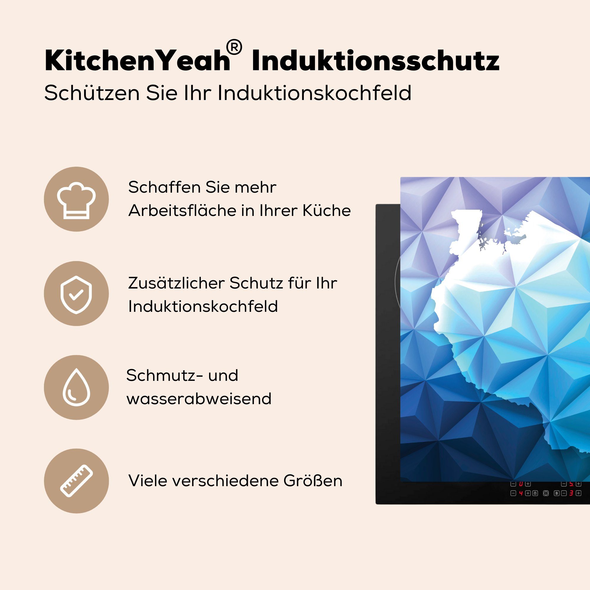 Tansania, für in Vinyl, Herdblende-/Abdeckplatte Arbeitsplatte Ceranfeldabdeckung, Eine Form Illustration Dreiecken MuchoWow 78x78 (1 tlg), von küche von cm, der