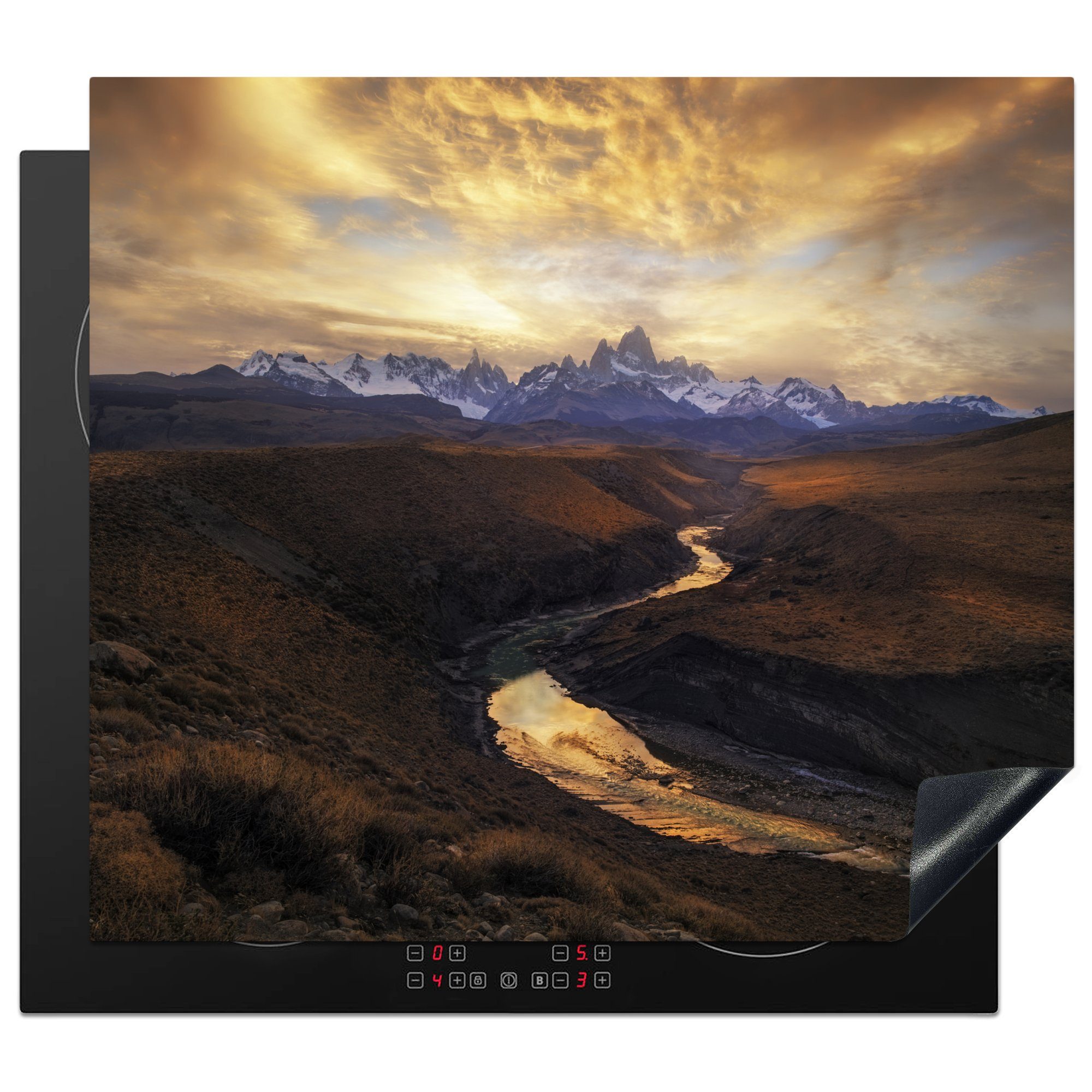 nutzbar, 60x52 (1 Patagonien, Arbeitsfläche Ceranfeldabdeckung Herdblende-/Abdeckplatte Mobile Gewundener cm, Vinyl, tlg), Fluss in MuchoWow