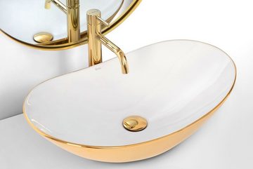 wohnwerk.idee Aufsatzwaschbecken Waschbecken Royal Gold Weiß Goldrand 60,5x36cm