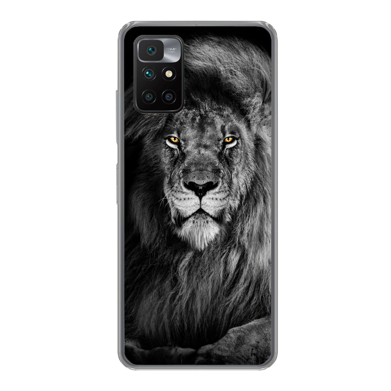 MuchoWow Handyhülle für Xiaomi Redmi 10 Löwe - Augen - Orange - Schwarz und weiß - Tiere -, Phone Case, Silikon, Schutzhülle Dünn