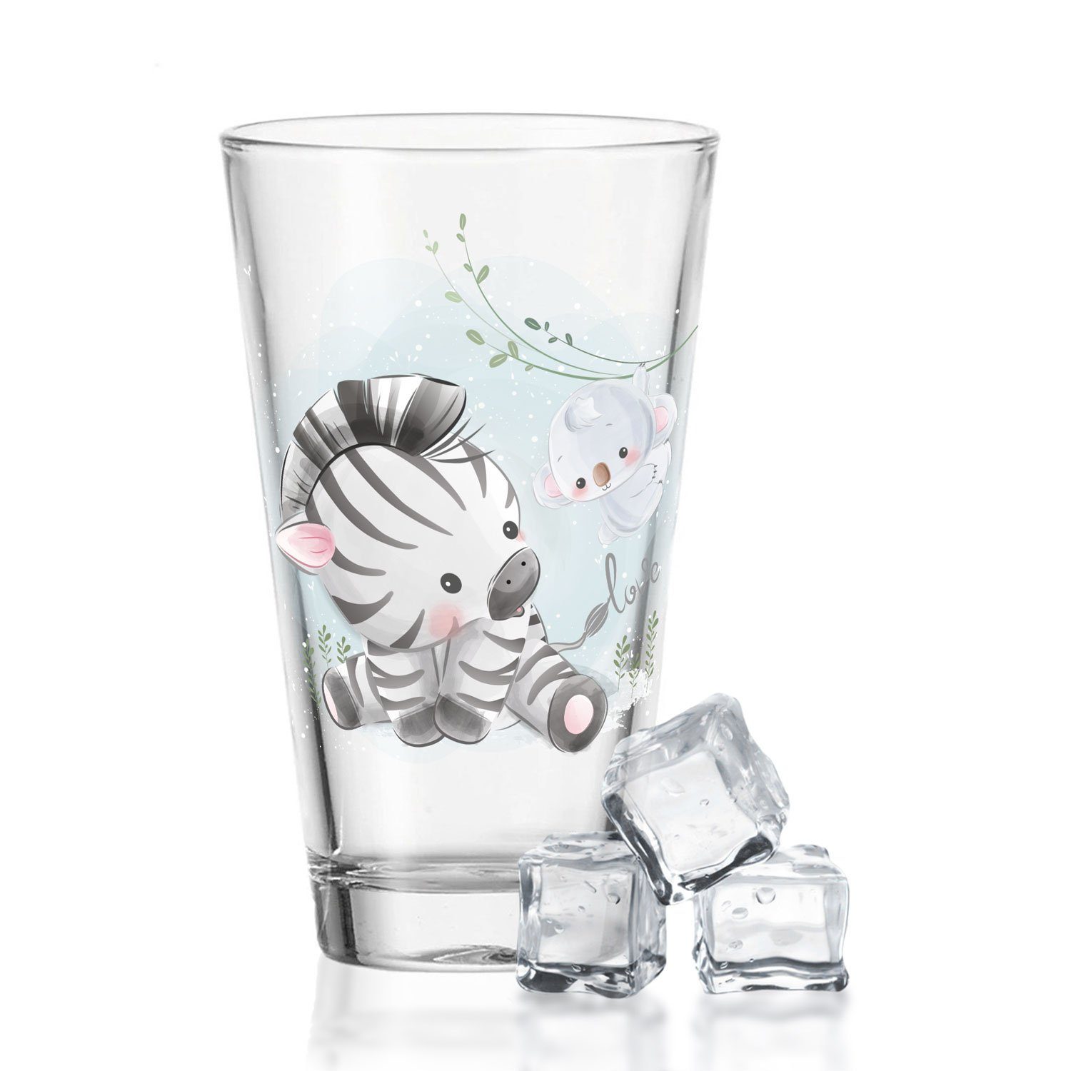 GRAVURZEILE Glas Leonardo Wasserglas mit UV-Druck - im Zebra Design, Glas,  - Alltagstauglich - als Geschenk für Kinder zum Kindergeburtstag