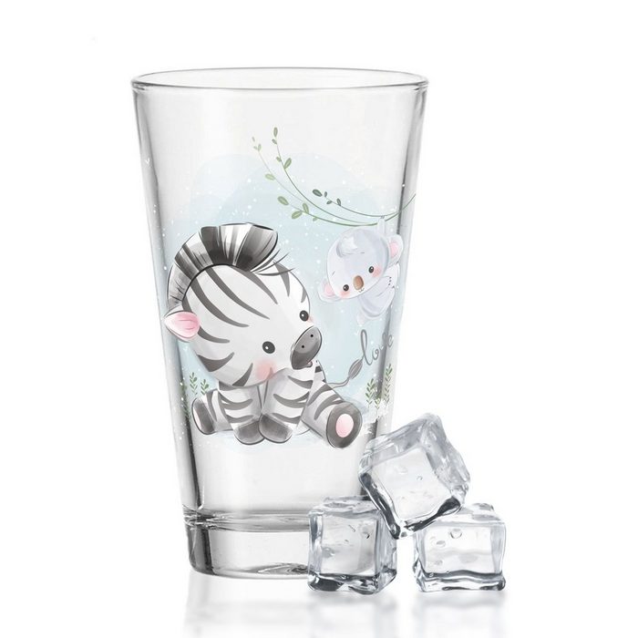 GRAVURZEILE Glas Leonardo Wasserglas mit UV-Druck - im Zebra Design- Für Kinder - als Trinkglas geeignet