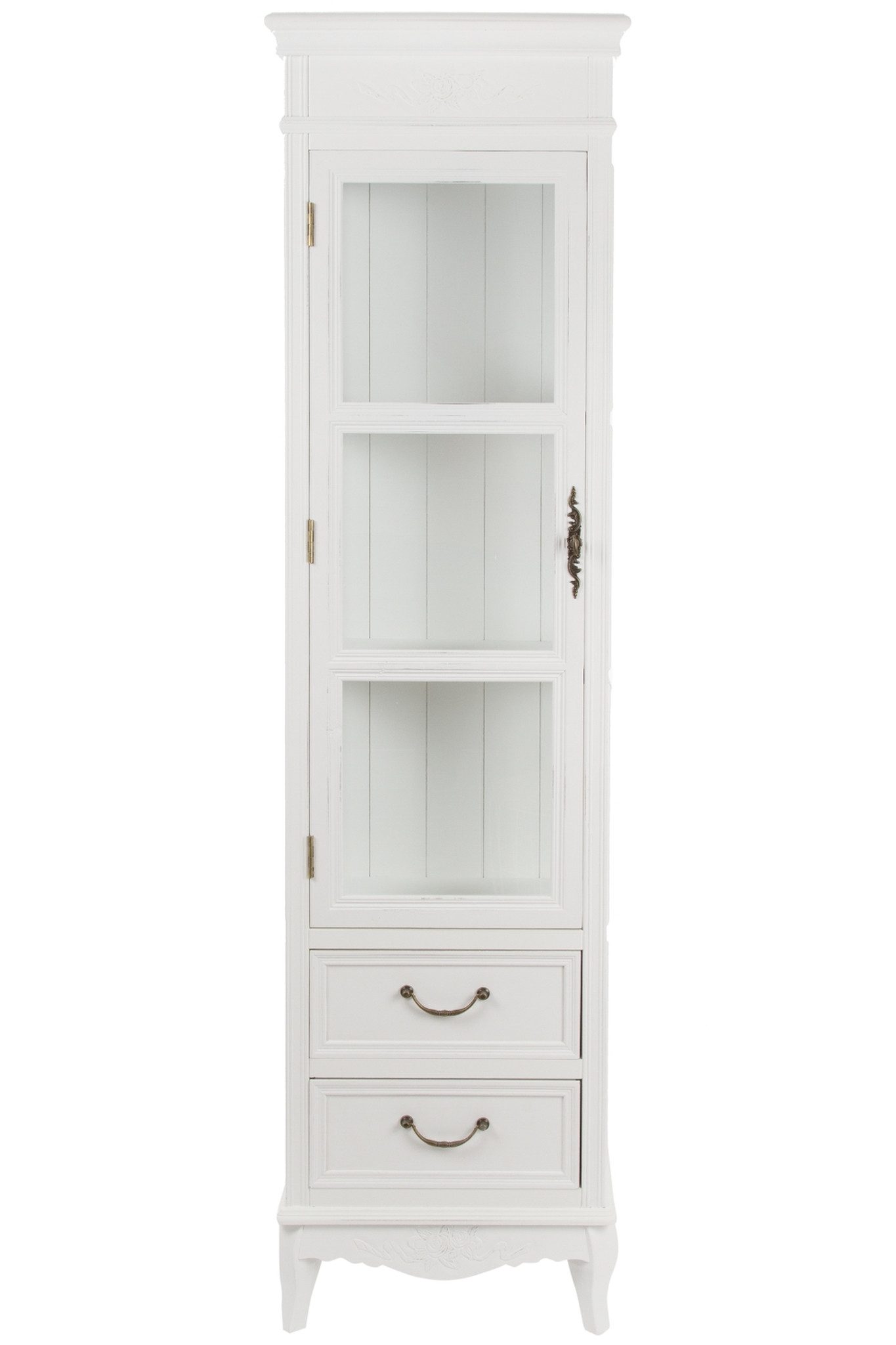 Wohnando Vitrine Schmaler Vitrinenschrank "Melody" im modernen Shabby Landhaus Mix 30x45x170 cm, elegant, für Deko und Aufbewahrung, Wohnzimmer