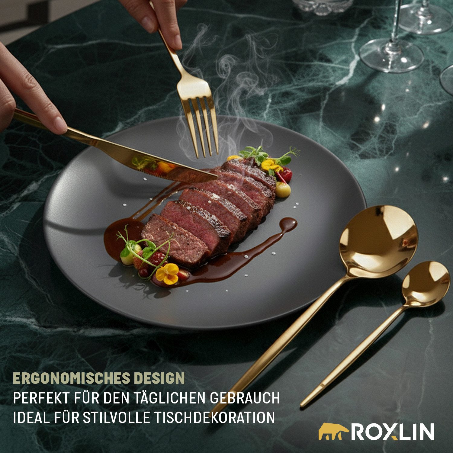 Roxlin Besteck-Set Roxlin Besteckset 30-tlg Standard Design, Gold/Schwarz/Rosa/Silber, 6 Personen, Edelstahl – Bild 4 von 5