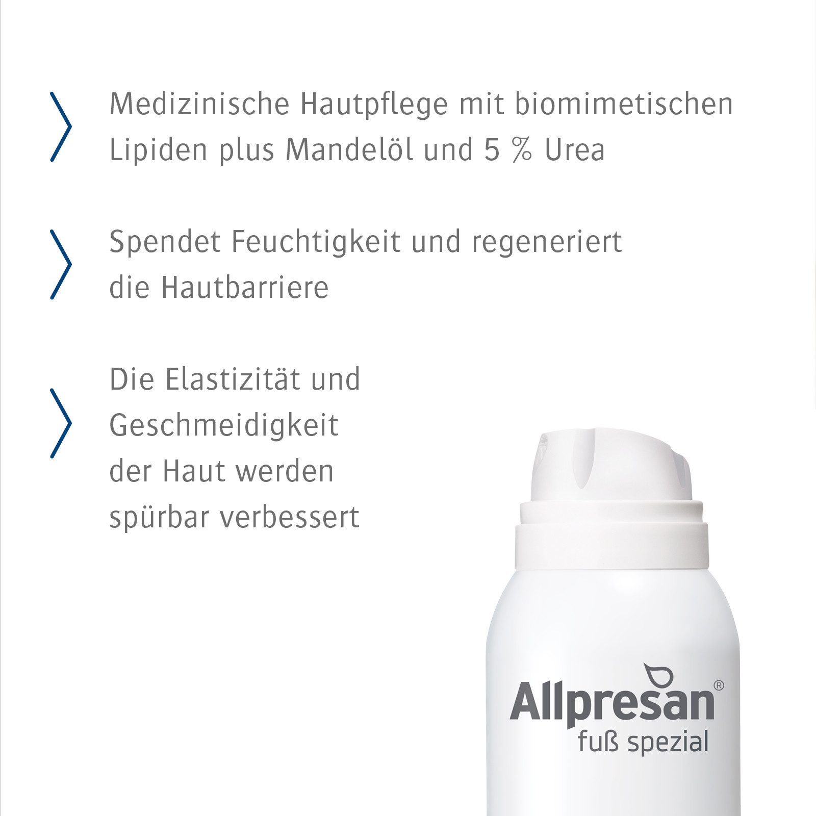 Allpresan Fußschaum Allpresan Fuß spezial Schaum-Creme Nr. 2 Trockene Haut 125ml Feuchtigkeits-Komplex aus 5% Urea & Mandelöl, 1-tlg., Medizinische Fußpflege mit biomimetischen (hautverwandten) Lipiden