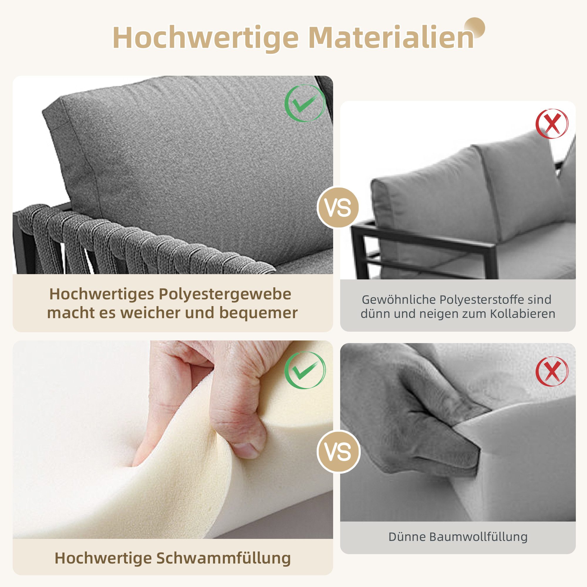 STILVORA Sofa Gartenmöbelset mit Ecksofa Sitzgruppe mit verstellbare Beine grau, Modernes Gartenmöbelset mit Seilgeflecht – Verstellbare Beine, Tischplatte aus gehärtetem Glas, Langlebig und UV-beständig, Ergonomisches Ecksofa & Einzelsofa., mit Relaxfunktion