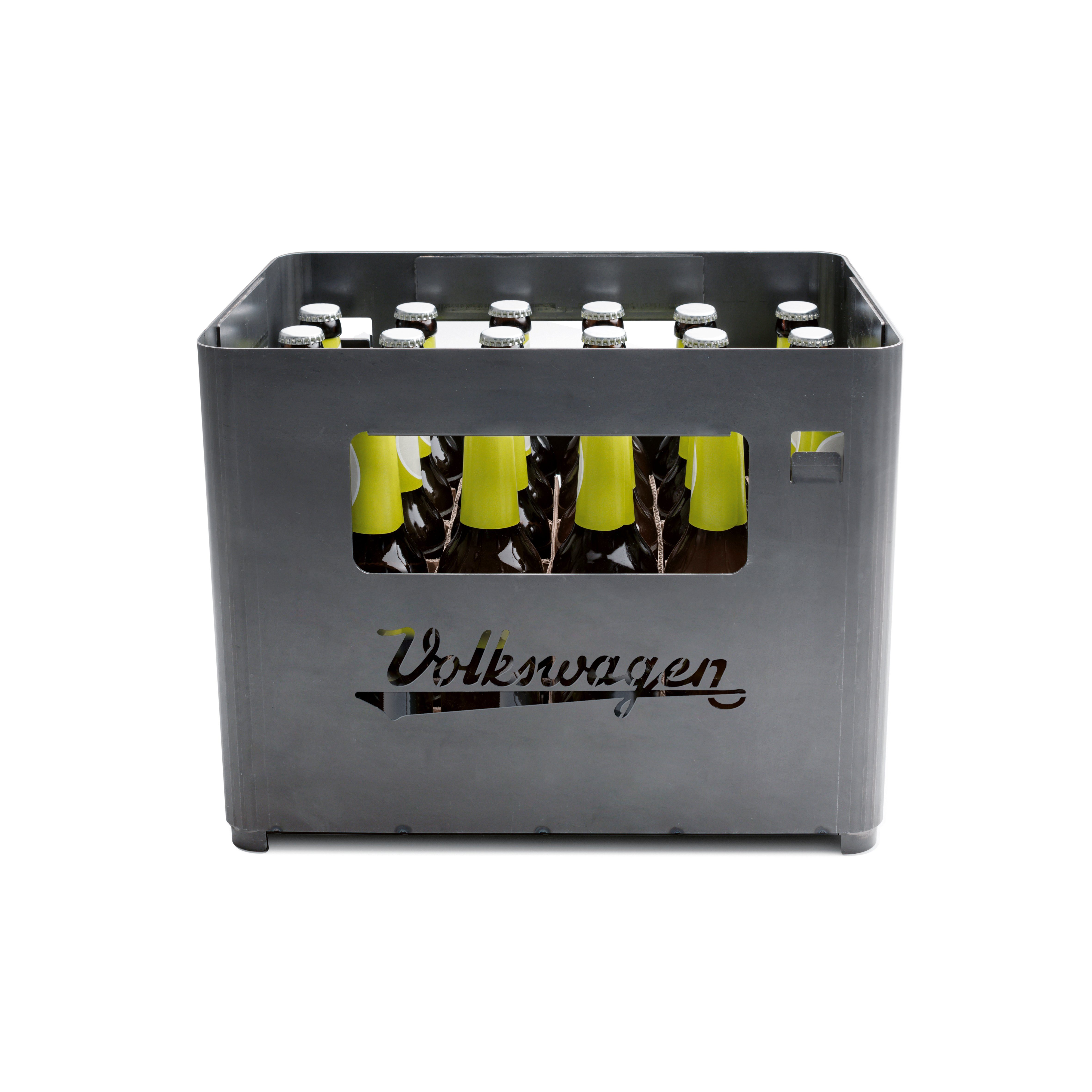 VW Collection by BRISA Holzkohlegrill Volkswagen, Feuerkorb aus Cortenstahl, Grillschale in Getränkekistenform